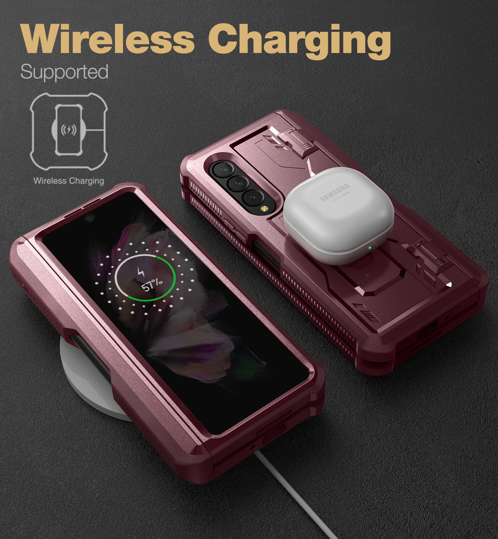 Dexnor Case for Samsung Galaxy Z Fold 3 With Hinge Coverage Screen Protector Full Body Bumper Kickstand Heavy-duty Shockproof Rugged Cover.