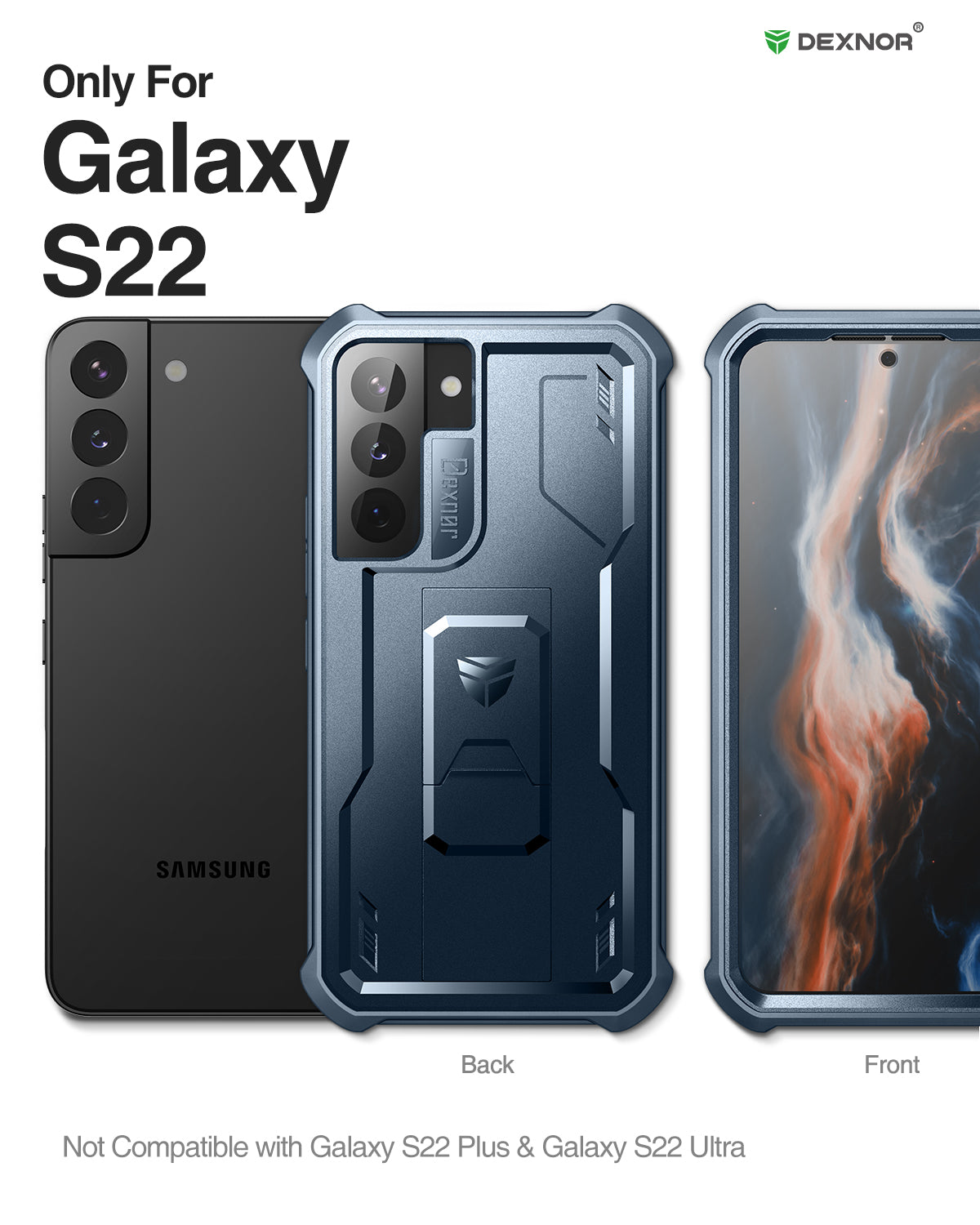 Dexnor Case for Samsung Galaxy S22 With Single Screen Protector Full Body Bumper Kickstand Heavy-duty Shockproof Rugged Cover.