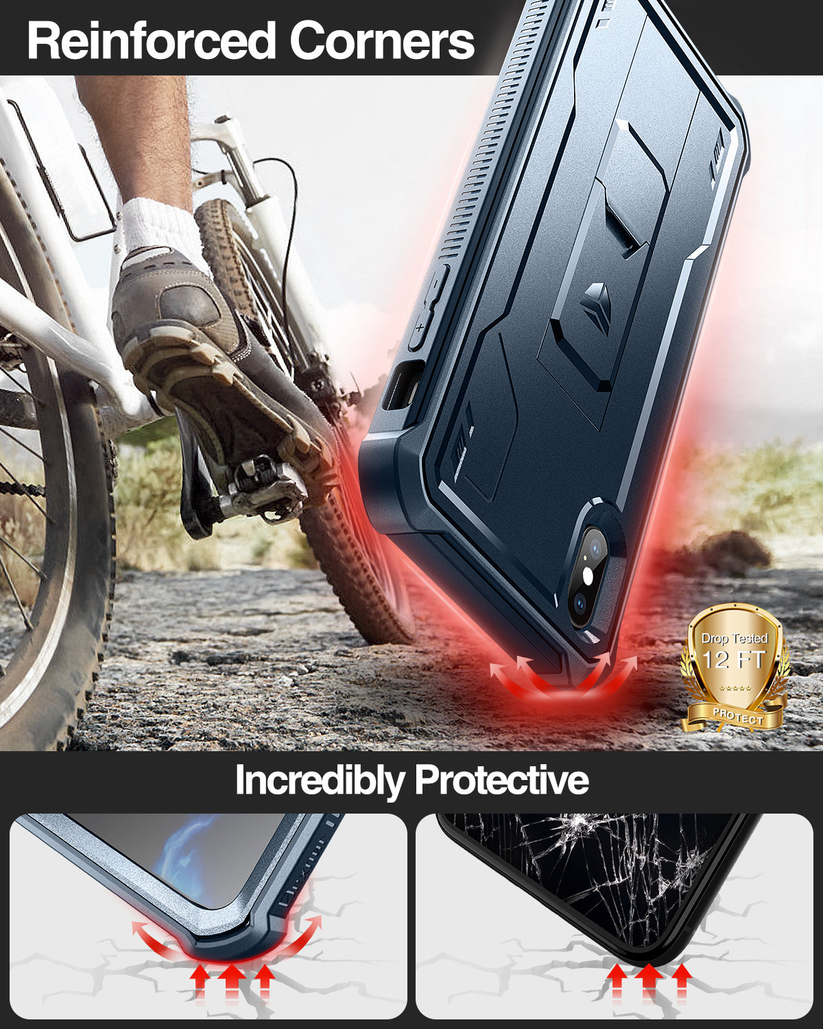 Dexnor Case for iPhone XS Max With Screen Protector Full Body Bumper Kickstand Heavy-duty Shockproof Rugged Cover.