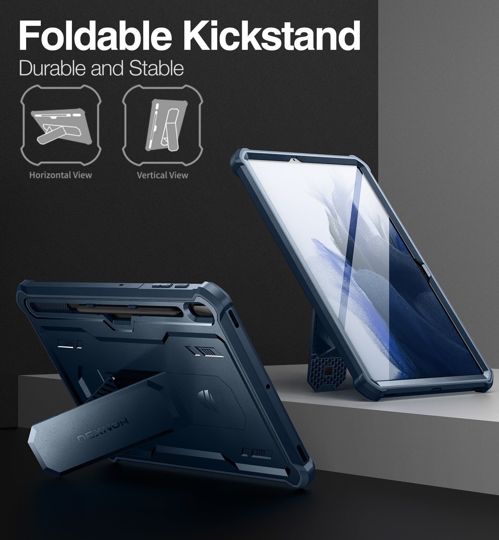 Dexnor Tablet Case for Samsung Galaxy Tab S7 Plus/S8 Plus With Screen Protector Full Body Bumper Kickstand Heavy-duty Shockproof Rugged Pen Holder Cover.
