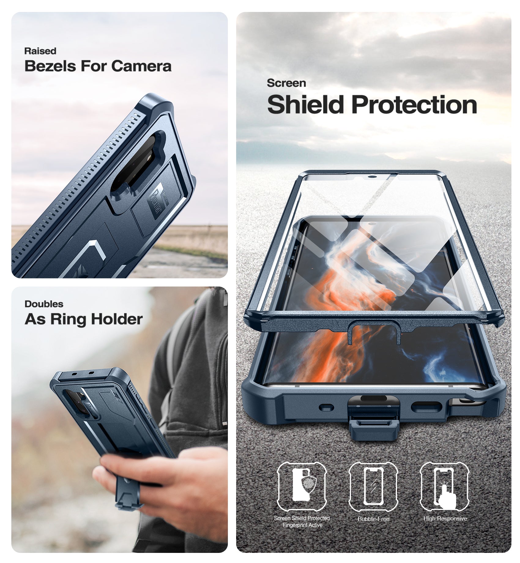Dexnor Case for Samsung Galaxy Note 10+ With Single Screen Protector Full Body Bumper Kickstand Heavy-duty Shockproof Rugged Cover.