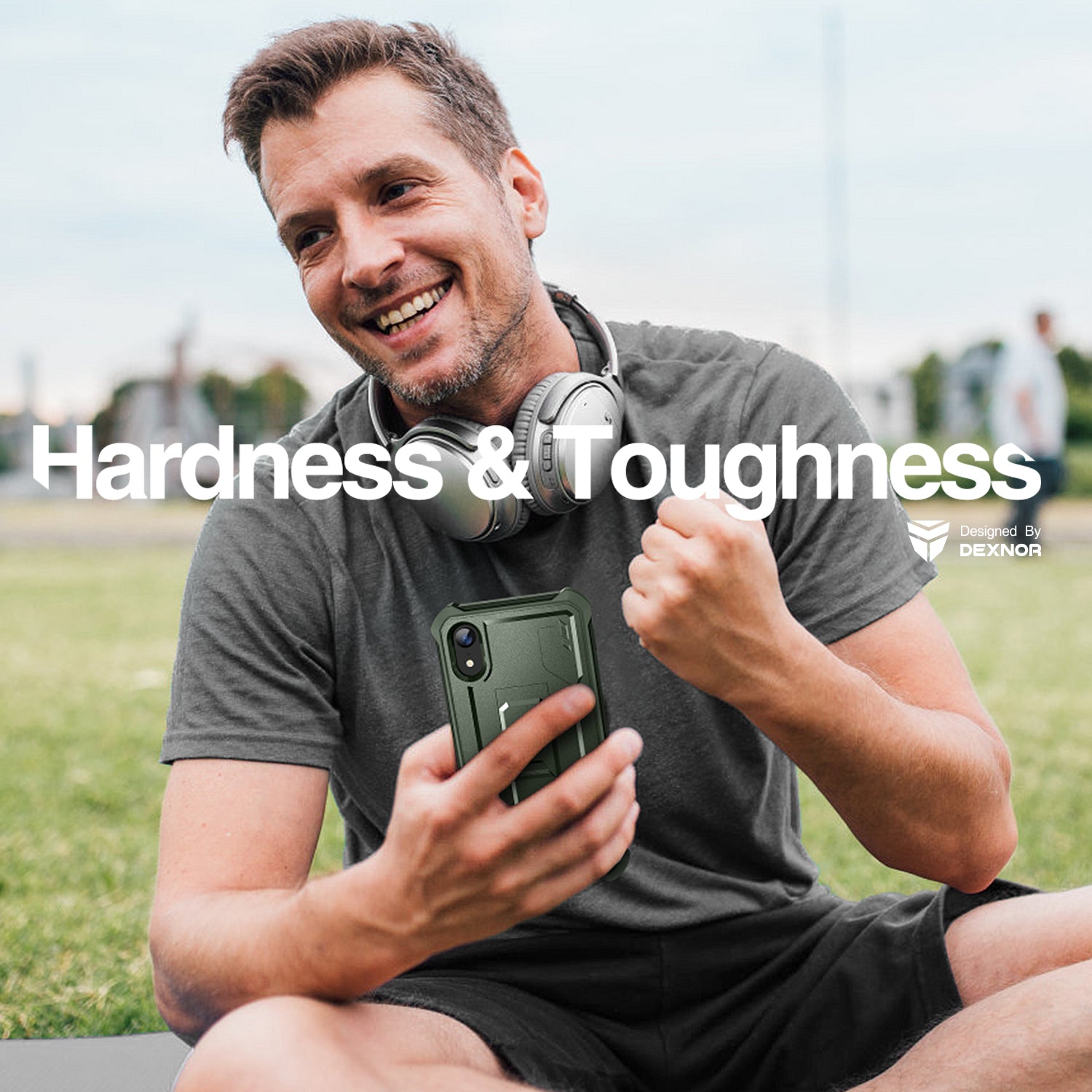 Dexnor Case for iPhone XR With Screen Protector Full Body Bumper Kickstand Heavy-duty Shockproof Rugged Cover.