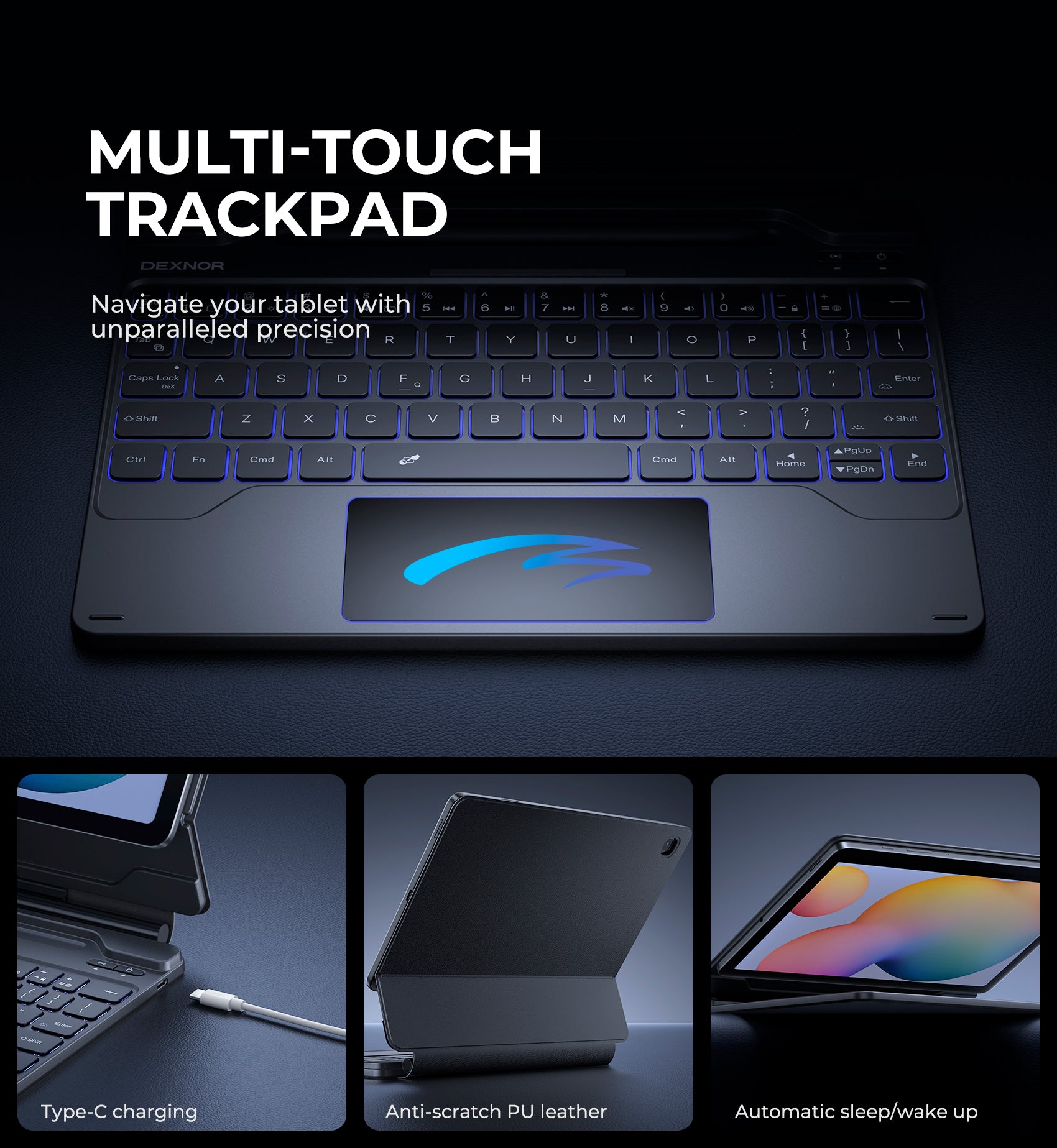 Dexnor Keyboard Case For Samsung Galaxy Tab S6 Lite 2024 With Trackpad Pen Holder Book Style Cover Slim Bluetooth Black 10.4 Inch