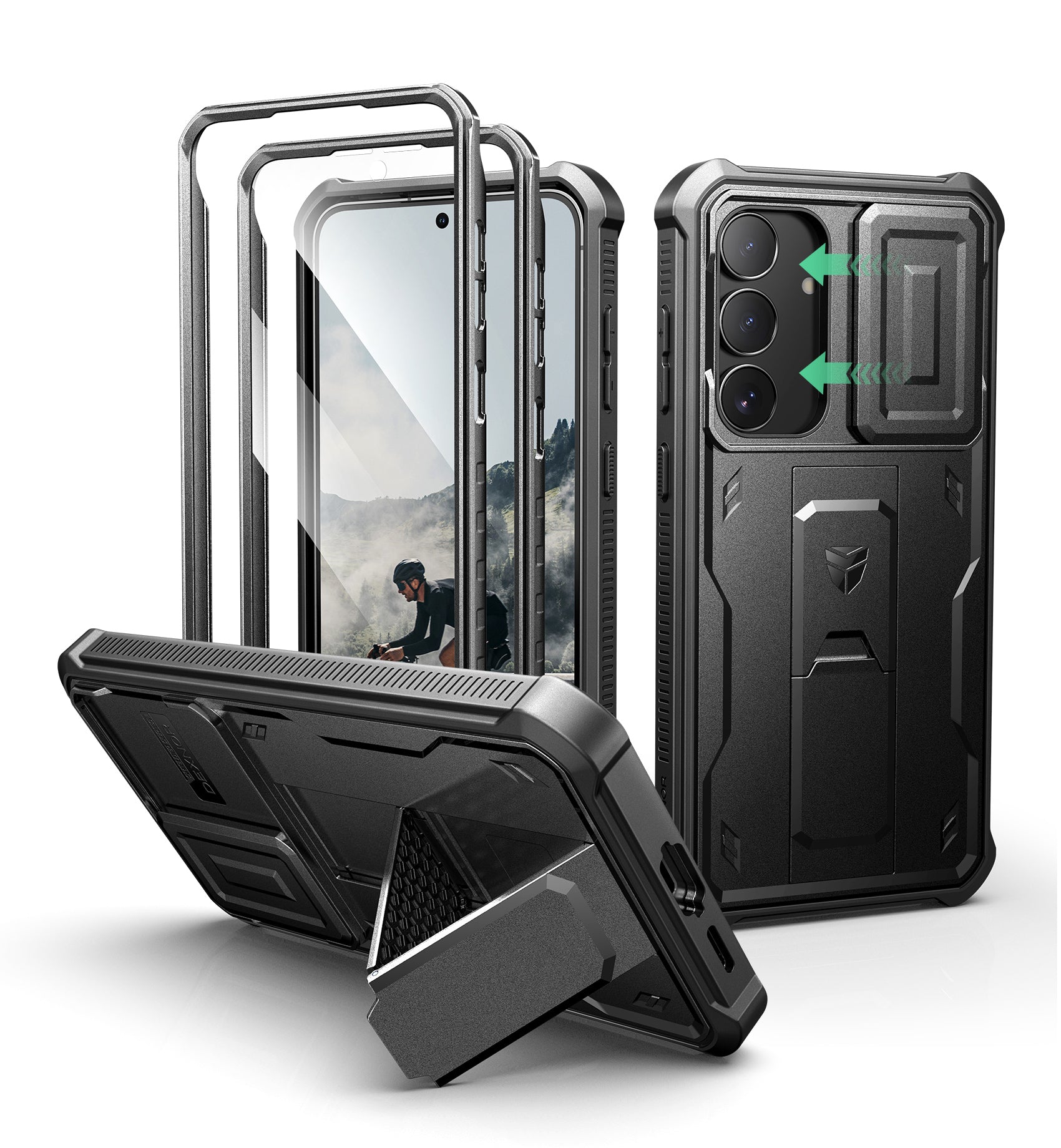 Dexnor Case for Samsung Galaxy S25 Fe Full Body With Screen Protector Slide Camera Bumper Kickstand Heavy-duty Rugged Cover