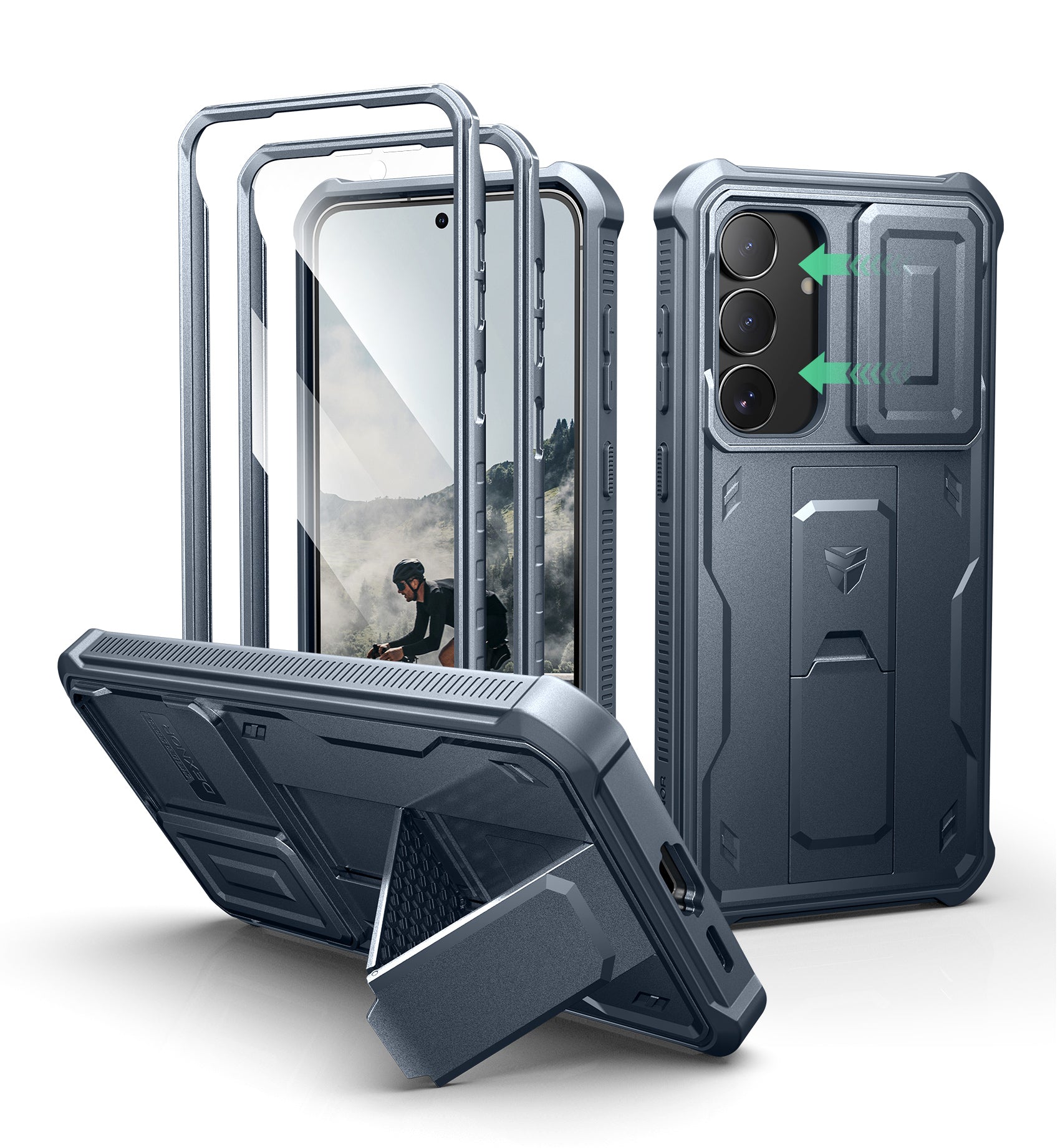 Dexnor Case for Samsung Galaxy S25 Fe Full Body With Screen Protector Slide Camera Bumper Kickstand Heavy-duty Rugged Cover