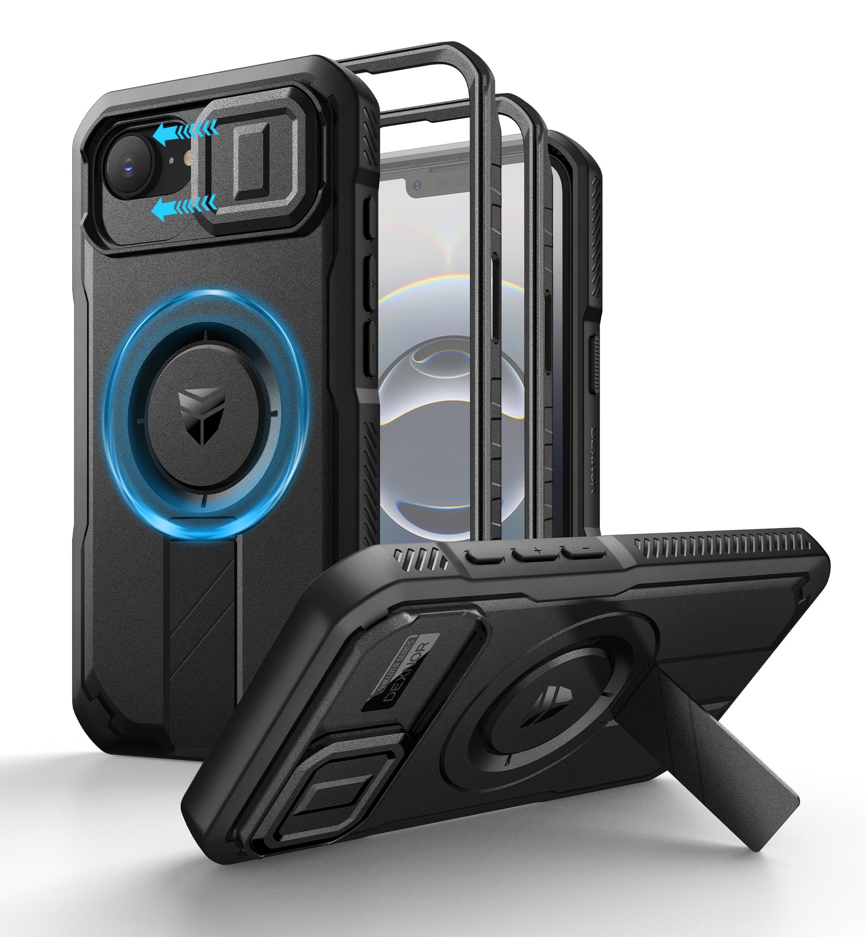 Dexnor Case For iPhone 16e With Slide Camera Cover MagSafe Heavy-duty Shockproof Full Body Built-in Screen Protector Adjustable Kickstand