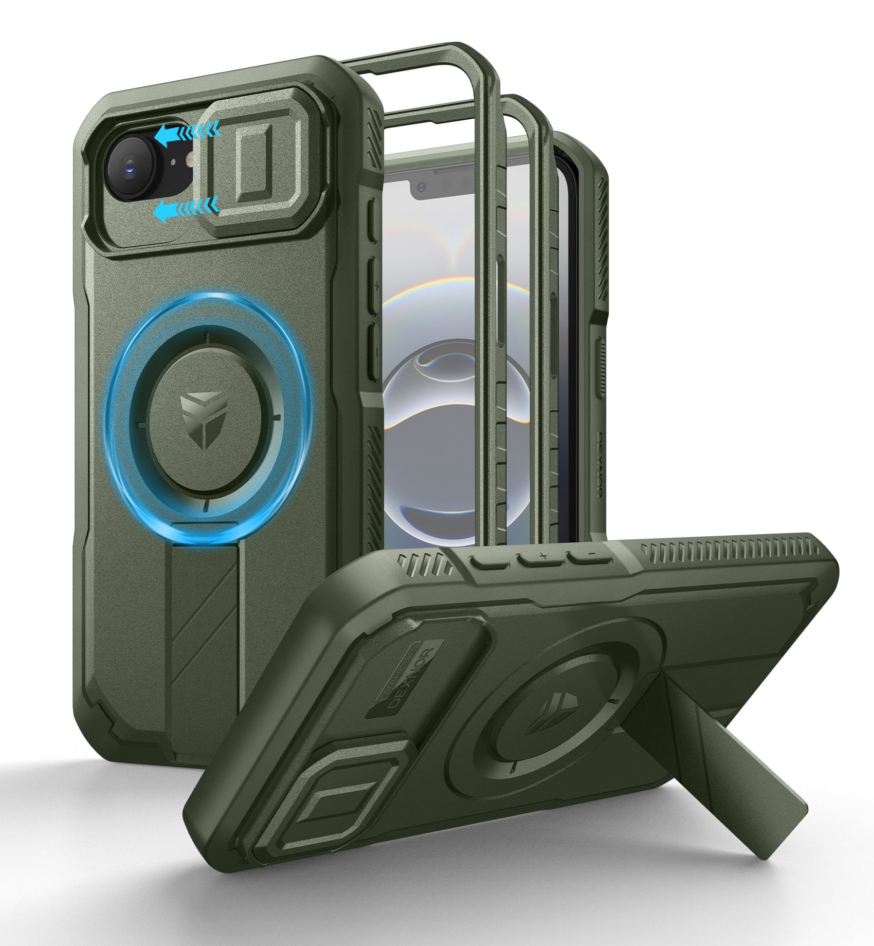 Dexnor Case For iPhone 16e With Slide Camera Cover MagSafe Heavy-duty Shockproof Full Body Built-in Screen Protector Adjustable Kickstand