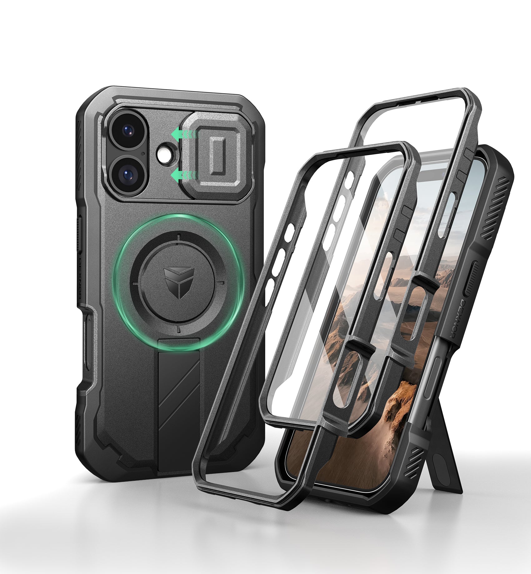 Dexnor Case For iPhone 17 With Slide Camera Cover MagSafe Heavy-duty Shockproof Bumper Full Body Built-in Screen Protector 6.3 Inch