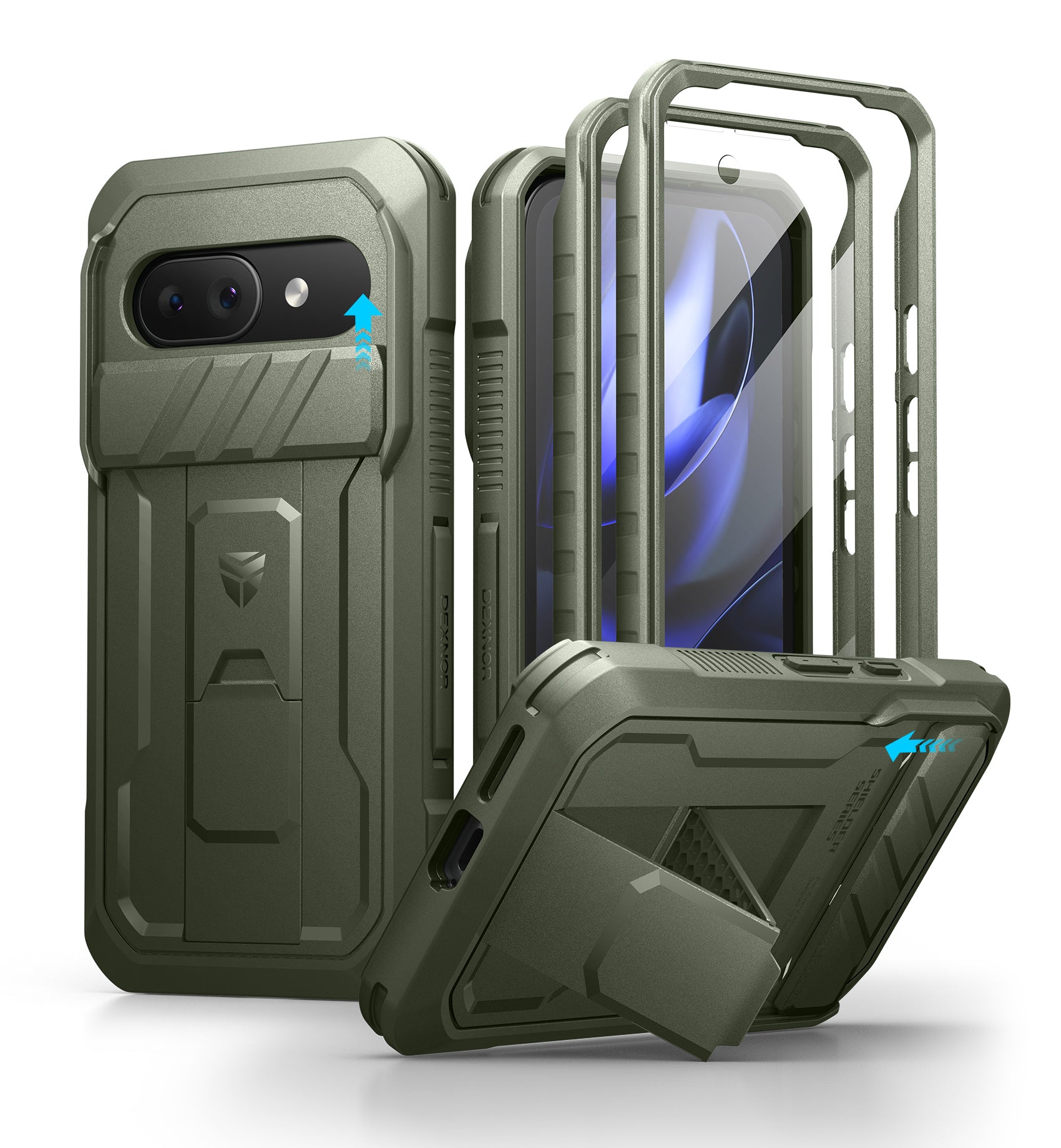 Dexnor Case for Google Pixel 9A With Screen Protector Full Body Bumper Kickstand Heavy-duty Shockproof Rugged Cover.