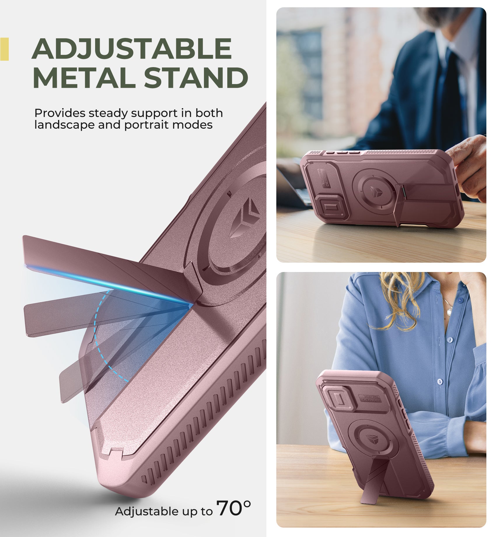 Dexnor Pink Case For iPhone 16 Plus With Slide Camera Cover MagSafe Heavy-duty Shockproof Full Body Built-in Screen Protector Adjustable Kickstand