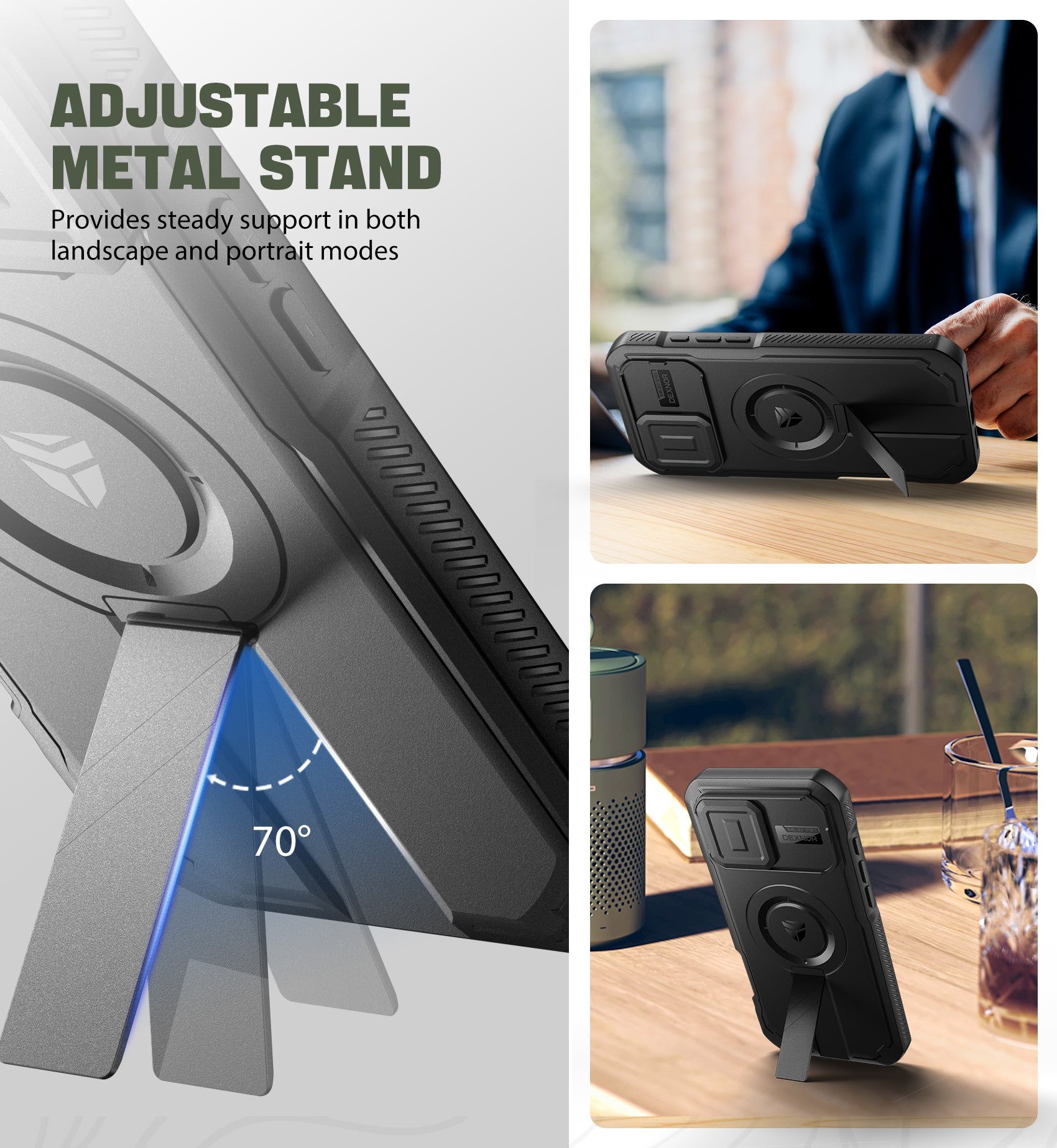 Dexnor Black Case For iPhone 16 Pro Max With Slide Camera Cover MagSafe Heavy-duty Shockproof Full Body Built-in Screen Protector Adjustable Kickstand