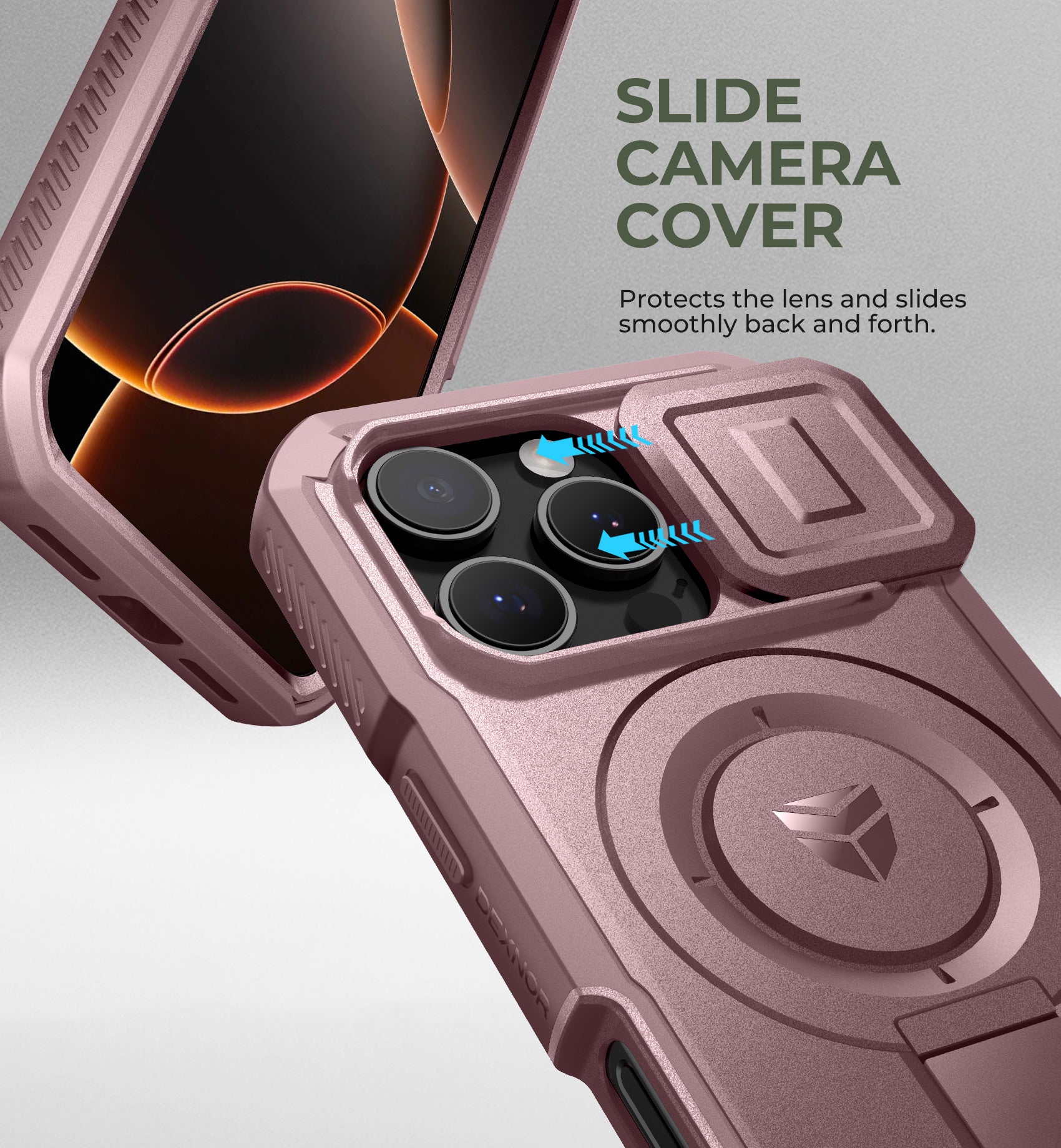 Dexnor Pink Case For iPhone 16 Pro With Slide Camera Cover MagSafe Heavy-duty Shockproof Full Body Built-in Screen Protector Adjustable Kickstand