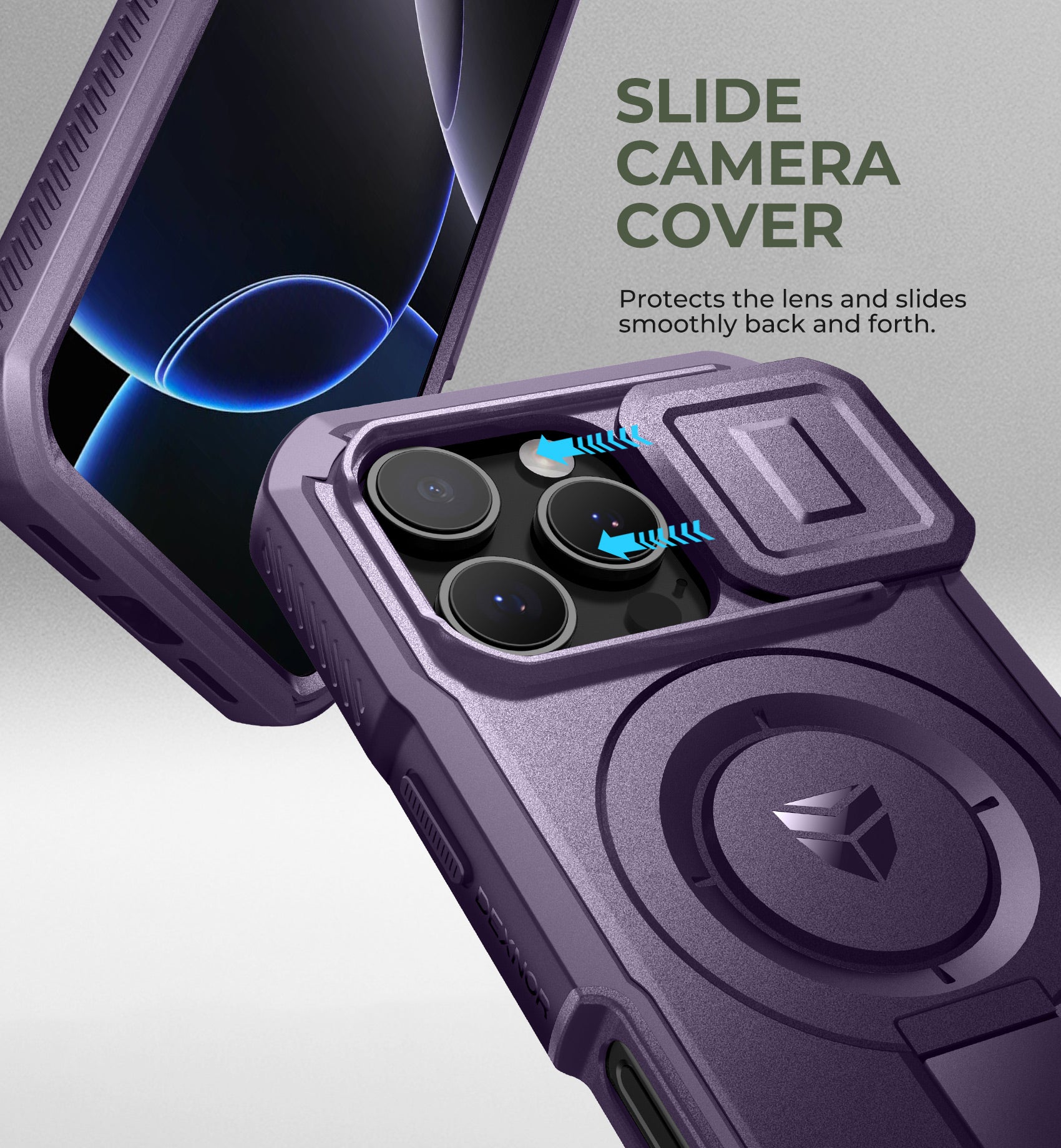Dexnor Purple Case For iPhone 16 Pro With Slide Camera Cover MagSafe Heavy-duty Shockproof Full Body Built-in Screen Protector Adjustable Kickstand