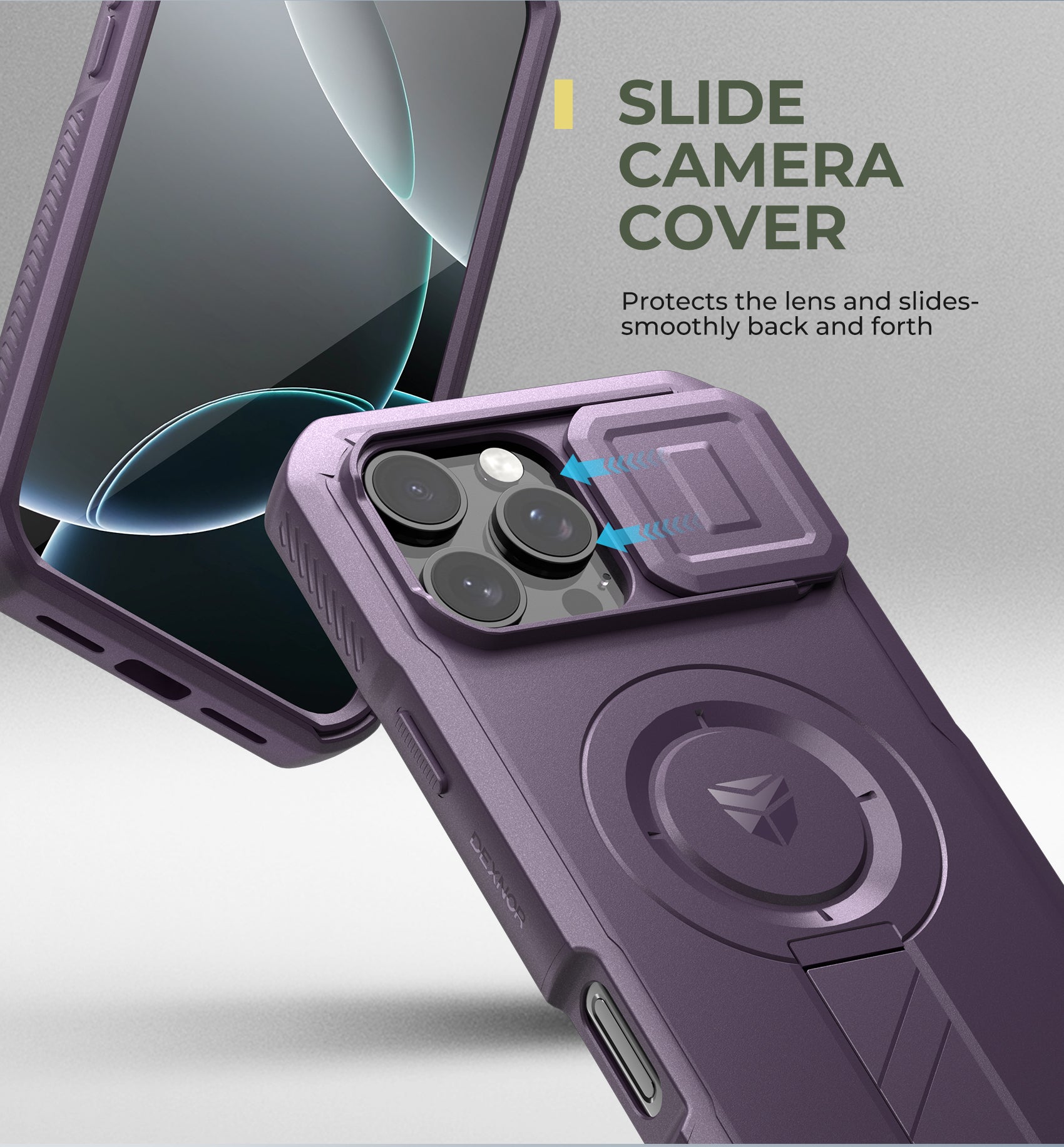 Dexnor Purple Case For iPhone 16 Pro Max With Slide Camera Cover MagSafe Heavy-duty Shockproof Full Body Built-in Screen Protector Adjustable Kickstand