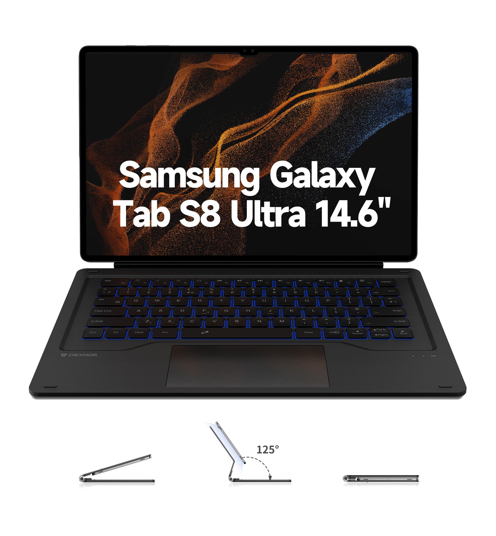 Dexnor Keyboard Case  For Samsung Galaxy Tab S8 Ultra Book-style Cover Case With Trackpad Backlight Slim Black Pen Holder Bluetooth 14.6 Inches
