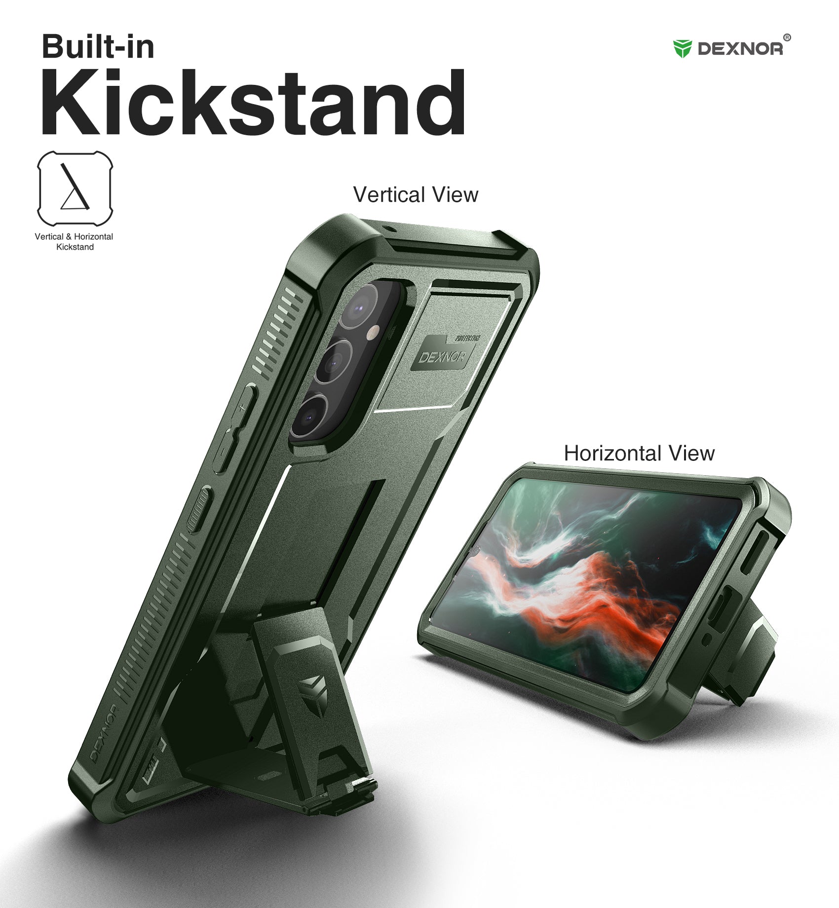 Dexnor Case for Samsung Galaxy A34 5G With Screen Protector Full Body Bumper Kickstand Heavy-duty Shockproof Rugged Cover.