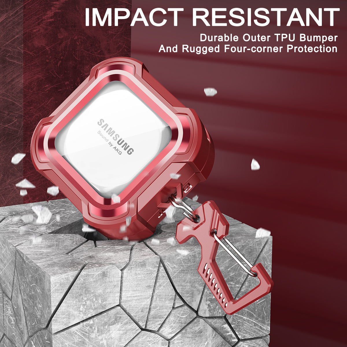 Dexnor Earphone Case For Samsung Galaxy Buds Live / Pro / Buds2 / Buds2 Pro /FE(2023) with Secure Lock and Carabiner Full Body Bumper Shockproof Rugged Cover Electroplating version.