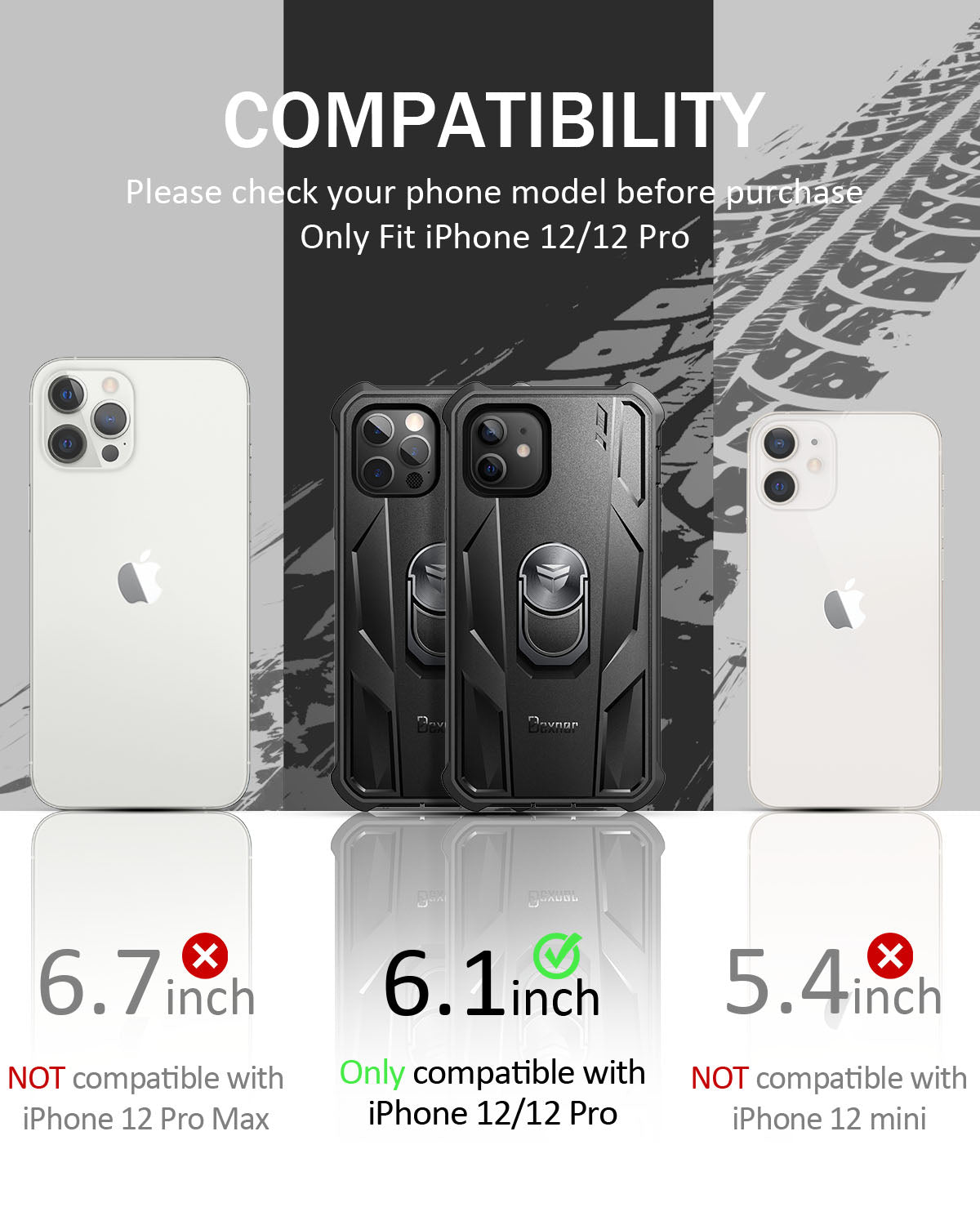 Dexnor Rugged Full Body Case for iPhone 12/12 Pro with Screen Protector & Ring Kickstand Car Mount, Slim Shockproof Protective Bumper Cover with Anti Dust Plugs.