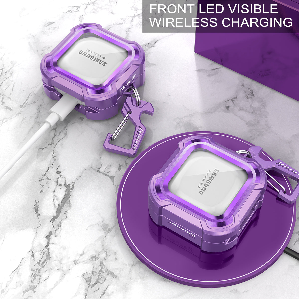 Dexnor Earphone Case For Samsung Galaxy Buds Live / Pro / Buds2 / Buds2 Pro /FE(2023) with Secure Lock and Carabiner Full Body Bumper Shockproof Rugged Cover Electroplating version.