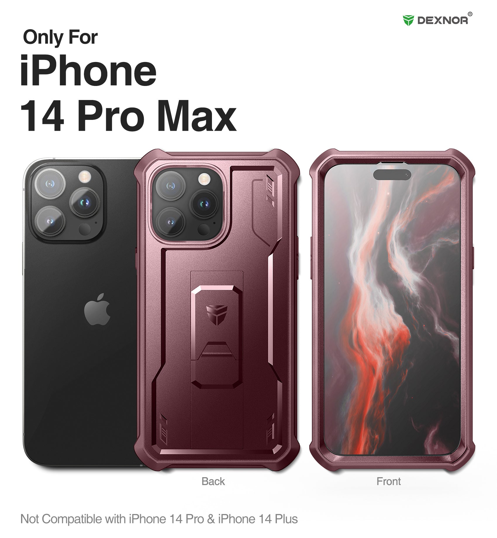 Dexnor for iphone 14 Pro Max Case Heavy-duty Shockproof Full Body Built-in Screen Protector Adjustable Kickstand
