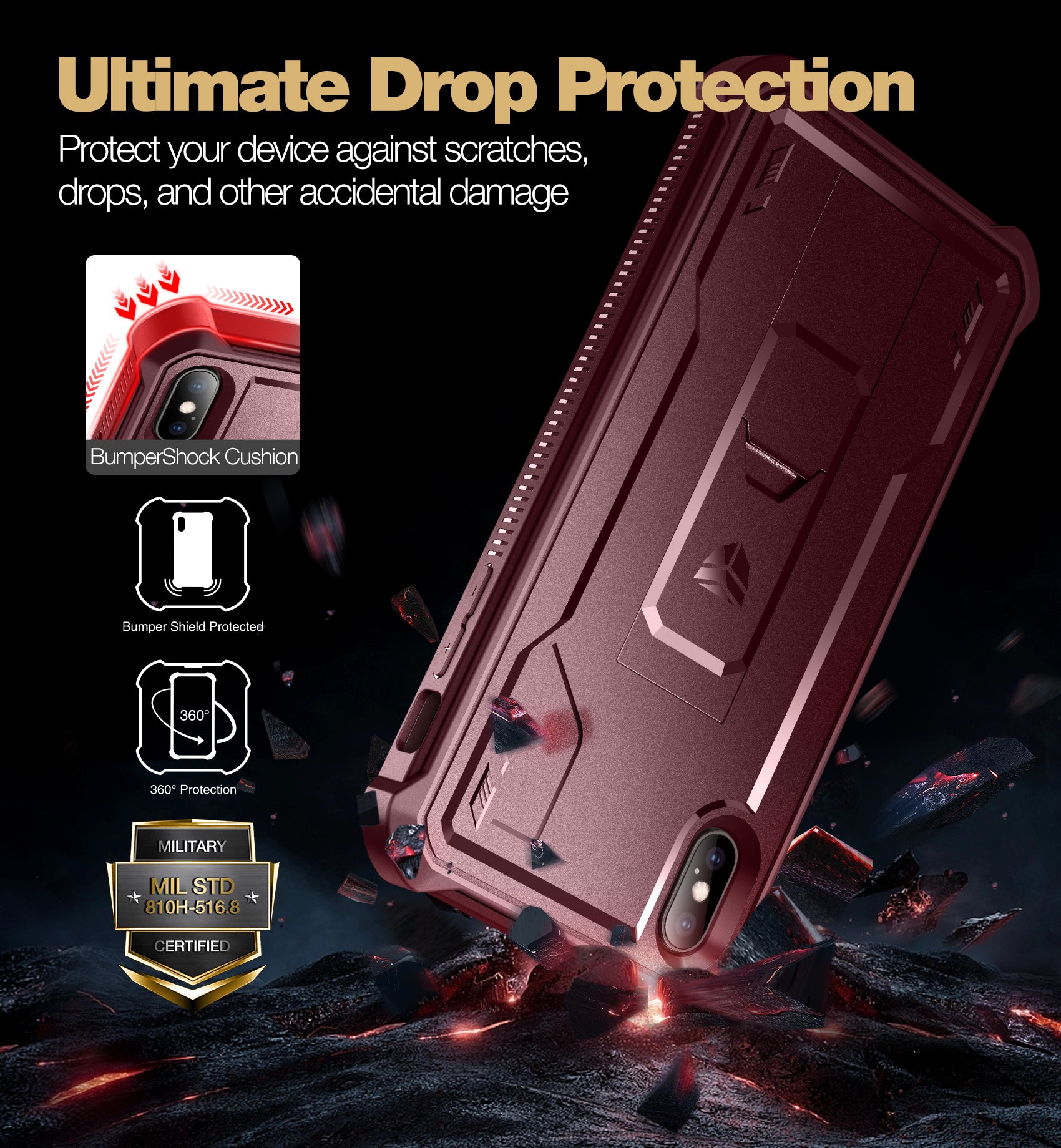 Dexnor Case for iPhone XS Max With Screen Protector Full Body Bumper Kickstand Heavy-duty Shockproof Rugged Cover.