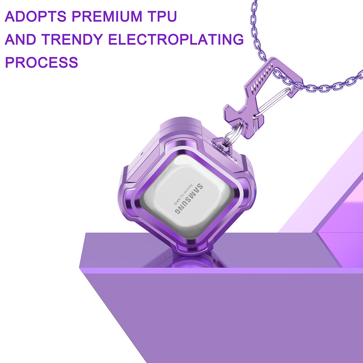 Dexnor Earphone Case For Samsung Galaxy Buds Live / Pro / Buds2 / Buds2 Pro /FE(2023) with Secure Lock and Carabiner Full Body Bumper Shockproof Rugged Cover Electroplating version.