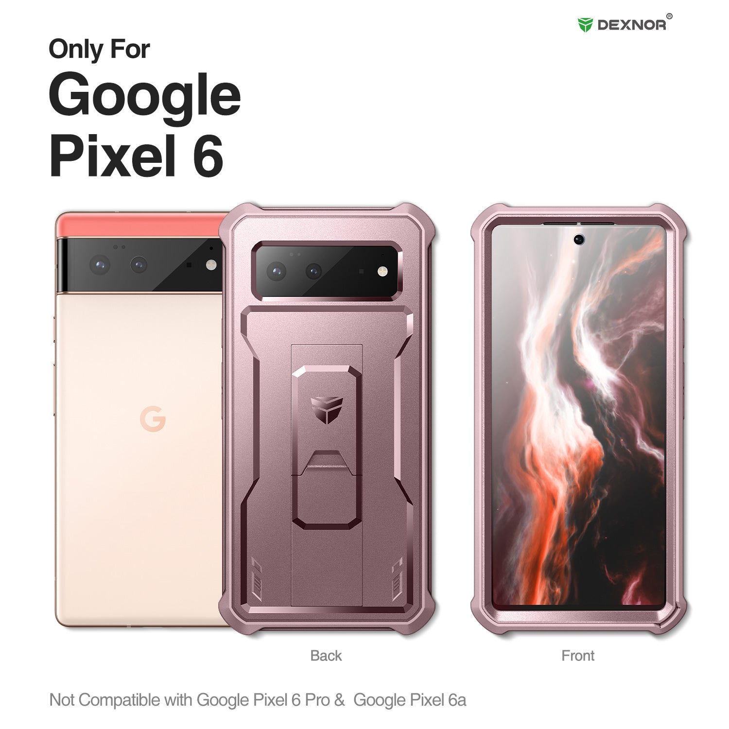 Dexnor Case for Google Pixel 6 With Screen Protector Full Body Bumper Kickstand Heavy-duty Shockproof Rugged Cover.