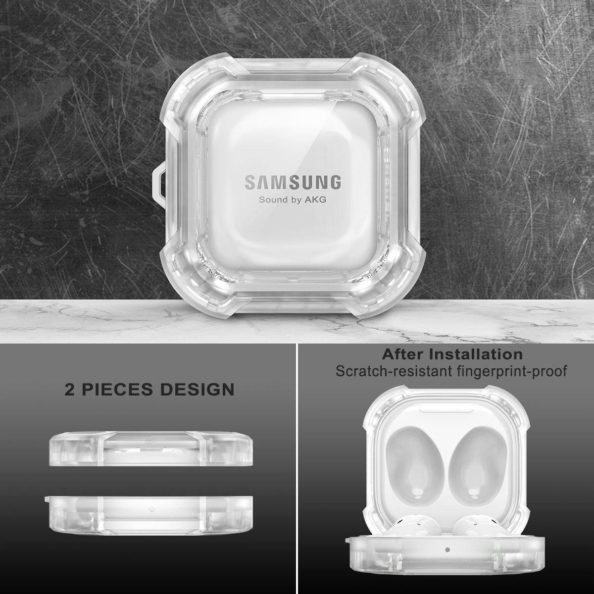 Dexnor Earphone Case For Samsung Galaxy Buds Live / Pro / Buds2 / Buds2 Pro /FE(2023) with Secure Lock and Carabiner Full Body Bumper Shockproof Rugged Cover Electroplating version.