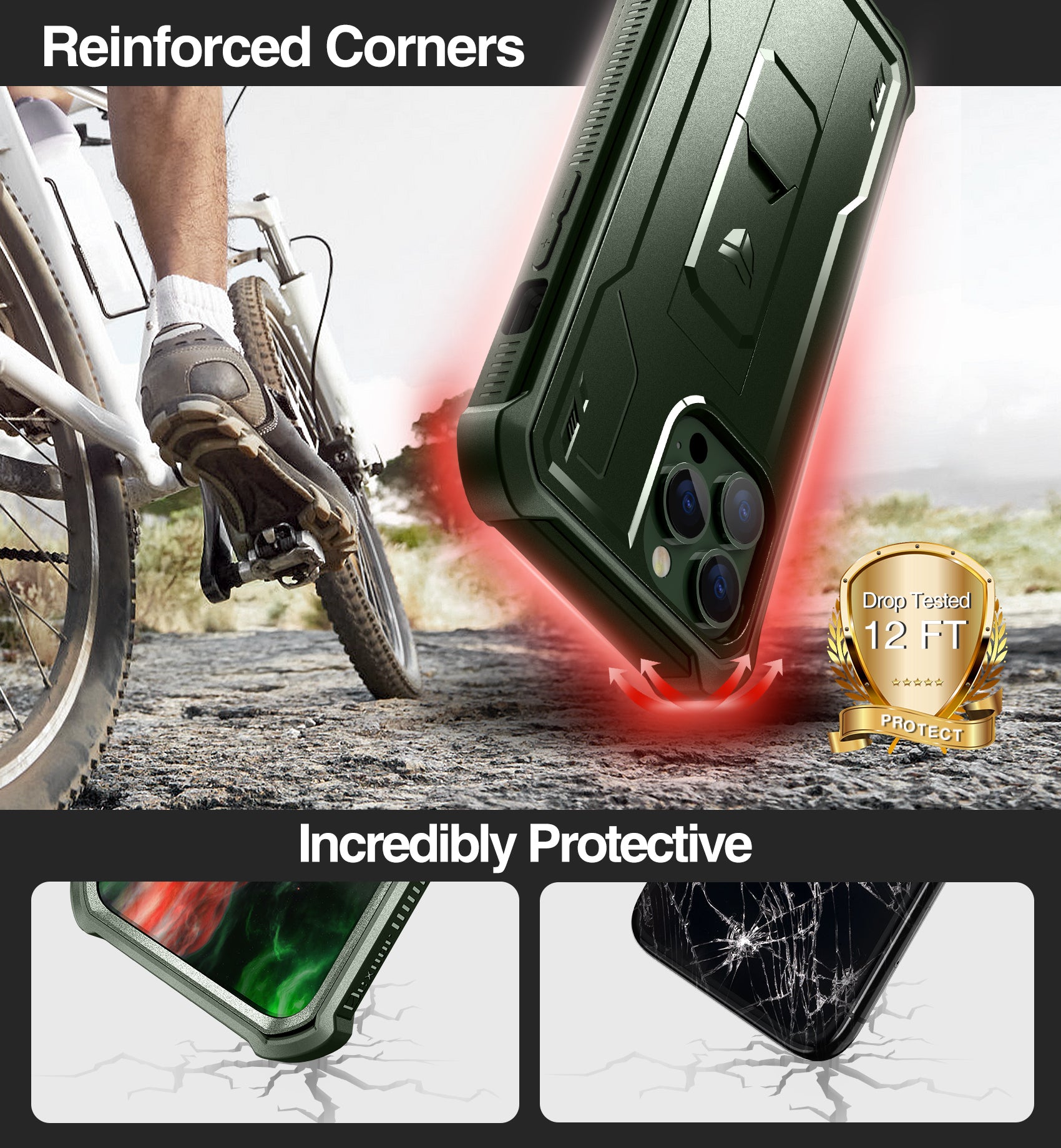 Dexnor for iphone 13 Pro Max Case With Heavy-duty Shockproof Full Body Built-in Screen Protector Adjustable Kickstand