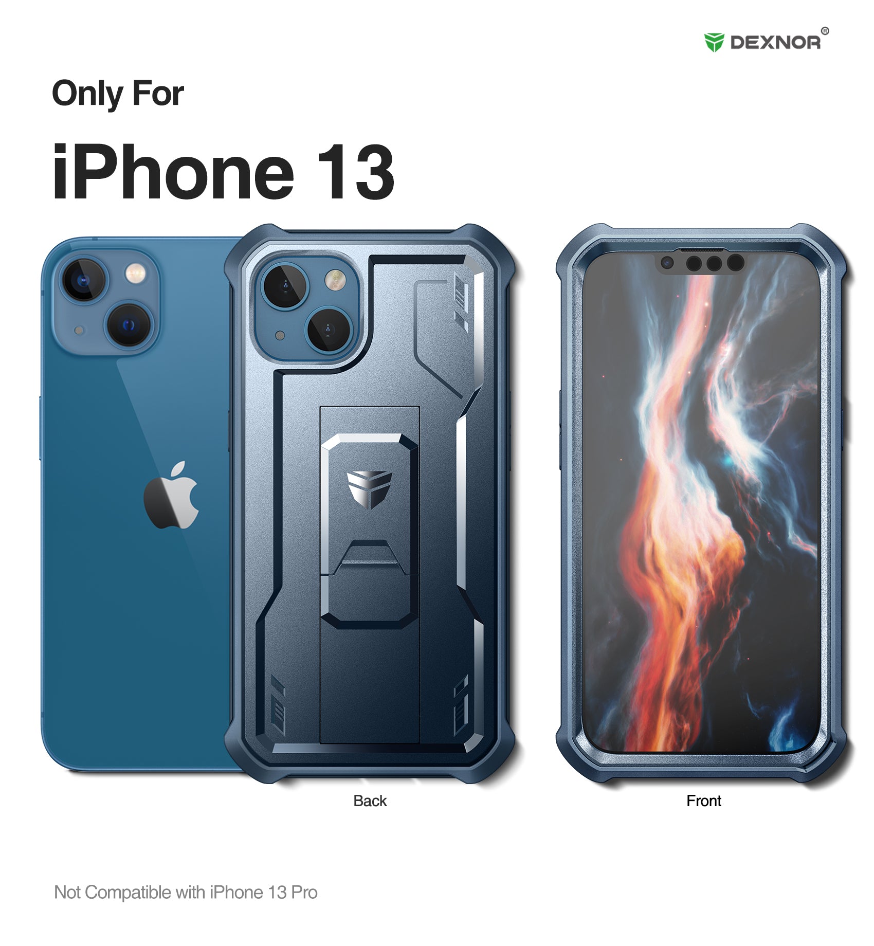 Dexnor for iphone 14/13 Case With Heavy-duty Shockproof Full Body Built-in Screen Protector Adjustable Kickstand