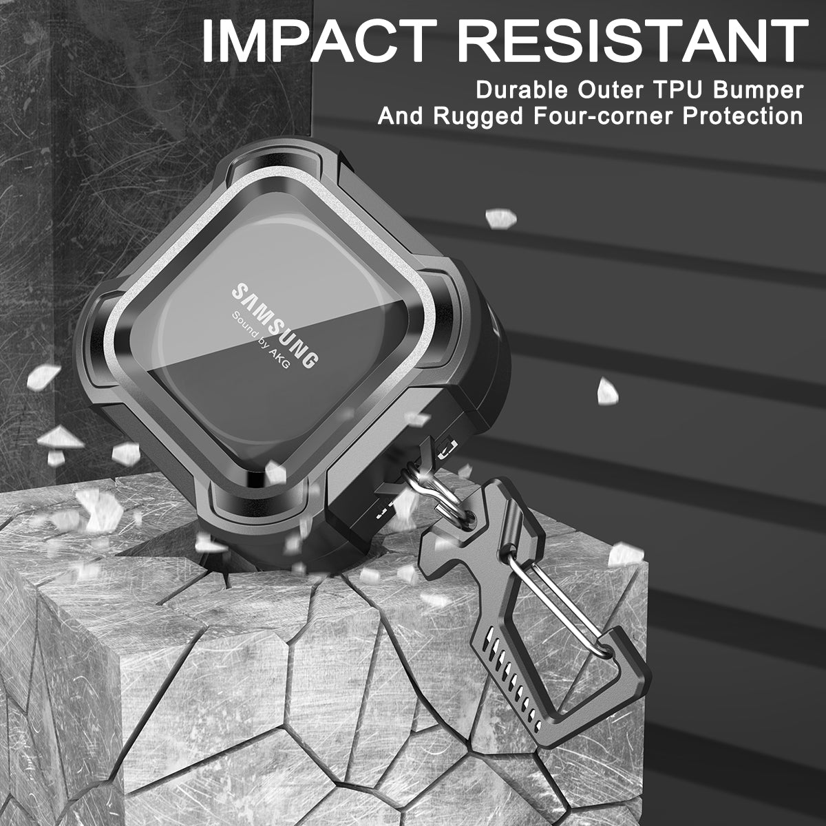 Dexnor Earphone Case For Samsung Galaxy Buds Live / Pro / Buds2 / Buds2 Pro /FE(2023) with Secure Lock and Carabiner Full Body Bumper Shockproof Rugged Cover Electroplating version.