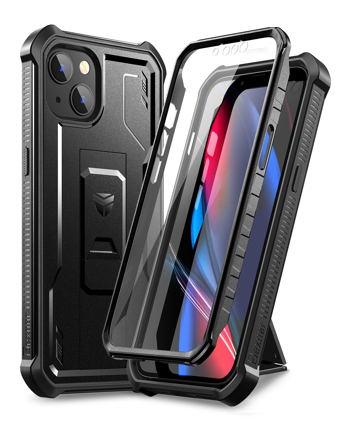 Dexnor for iphone 13 Mini Case With Heavy-duty Shockproof Full Body Built-in Screen Protector Adjustable Kickstand