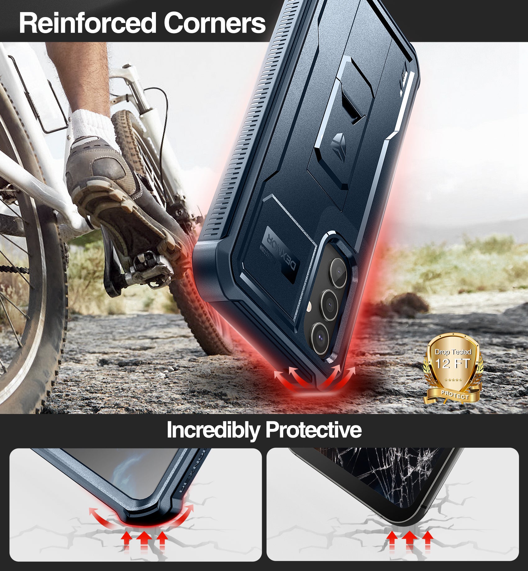 Dexnor Case for Samsung Galaxy A34 5G With Screen Protector Full Body Bumper Kickstand Heavy-duty Shockproof Rugged Cover.