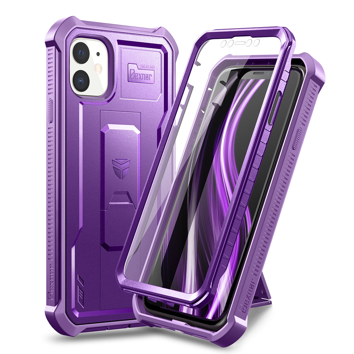 Dexnor Case for iPhone 11 With Screen Protector Full Body Bumper Kickstand Heavy-duty Shockproof Rugged Cover.