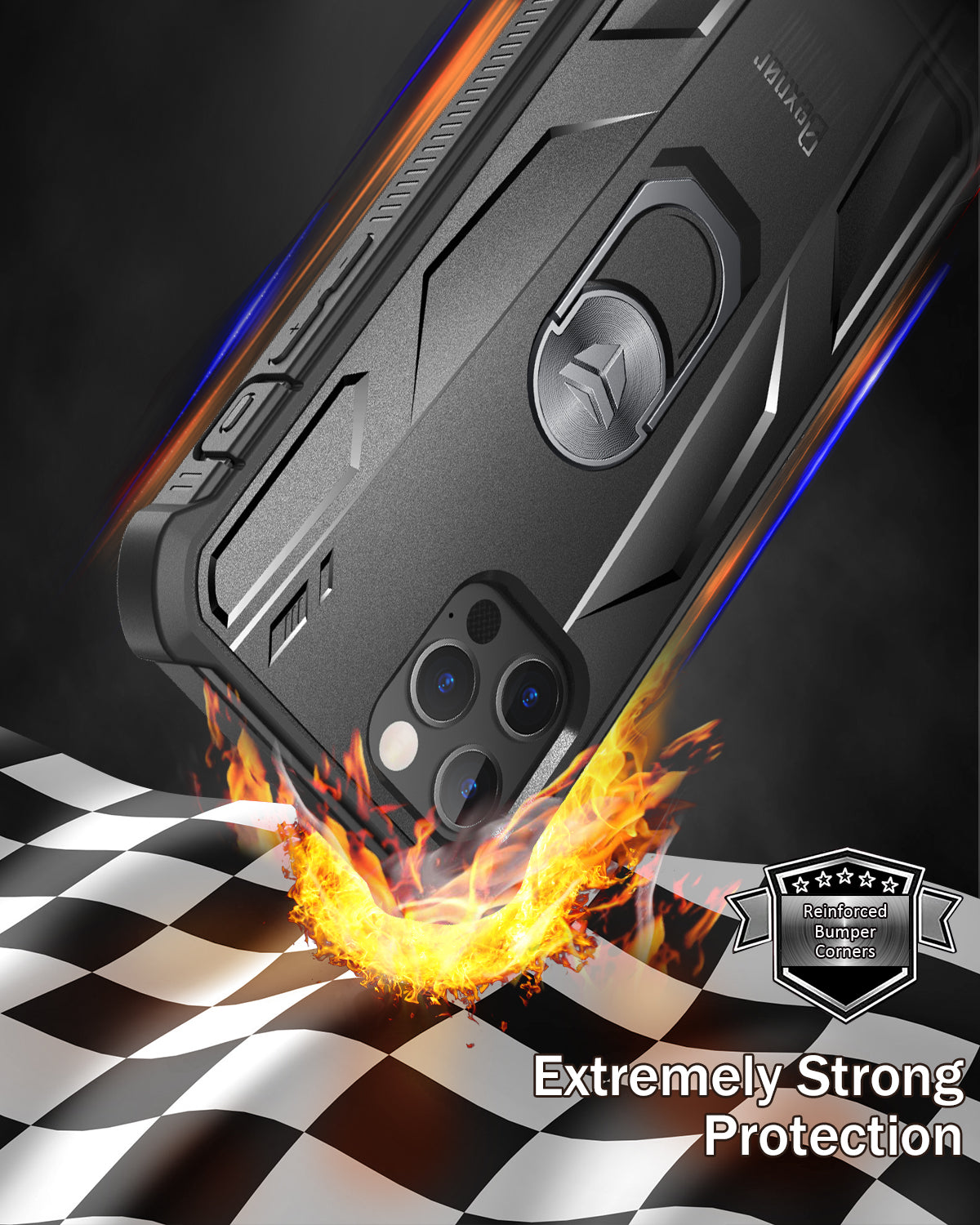 Dexnor Rugged Full Body Case for iPhone 12/12 Pro with Screen Protector & Ring Kickstand Car Mount, Slim Shockproof Protective Bumper Cover with Anti Dust Plugs.