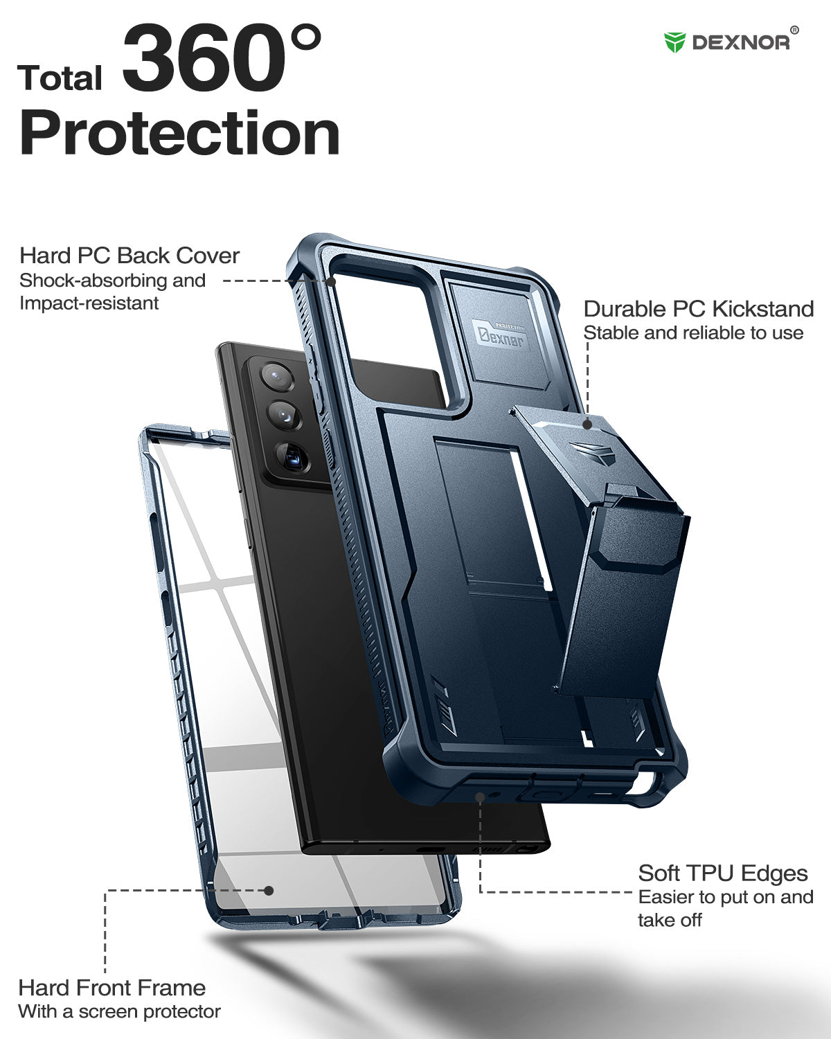 Dexnor Case for Samsung Galaxy Note 20 Ultra With Single Screen Protector Full Body Bumper Kickstand Heavy-duty Shockproof Rugged Cover.