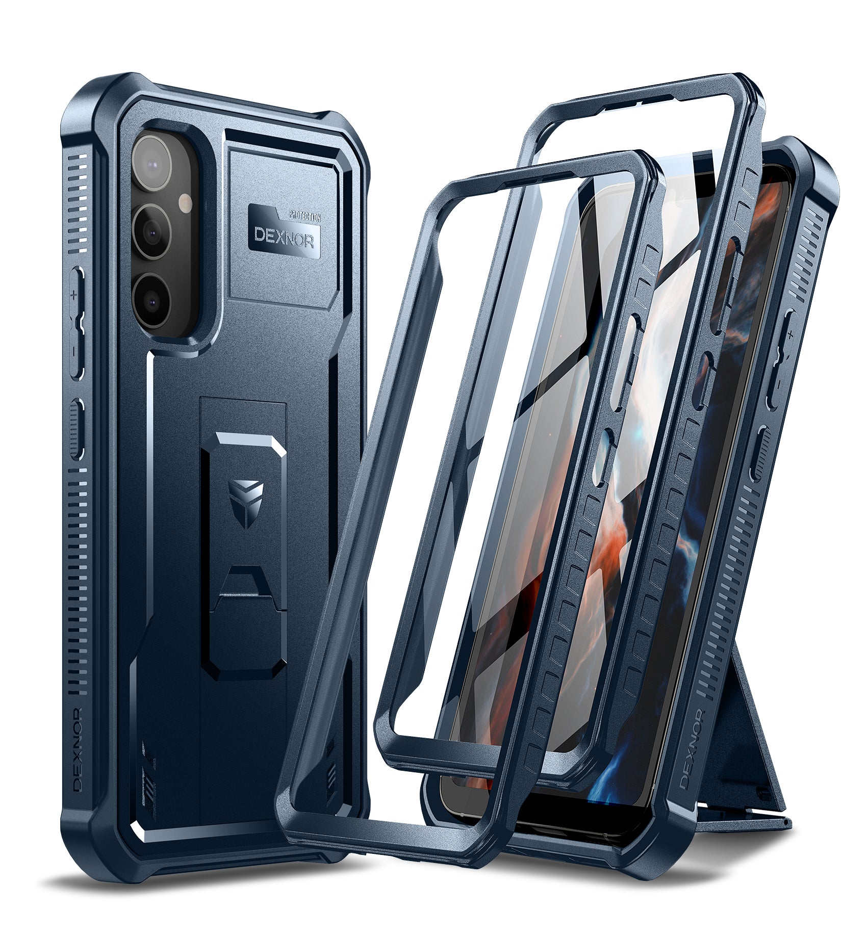 Dexnor Case for Samsung Galaxy A34 5G With Screen Protector Full Body Bumper Kickstand Heavy-duty Shockproof Rugged Cover.