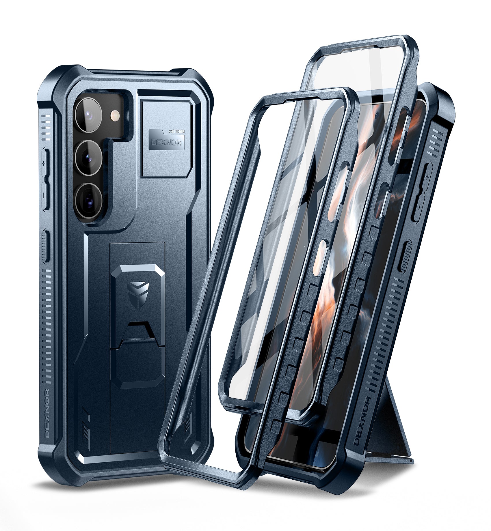 Dexnor Case for Samsung Galaxy S23 With Screen Protector Full Body Bumper Kickstand Heavy-duty Shockproof Rugged Cover.