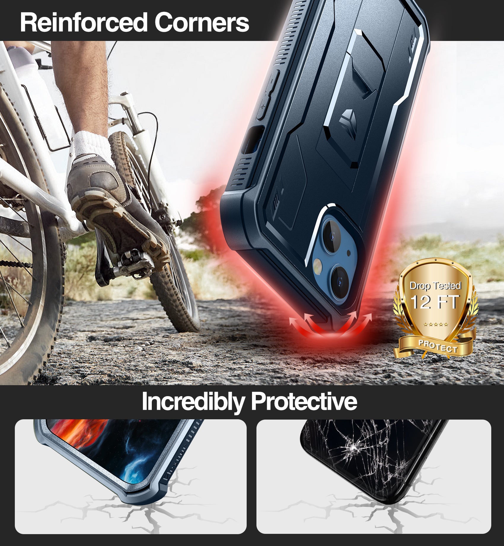 Dexnor for iphone 14/13 Case With Heavy-duty Shockproof Full Body Built-in Screen Protector Adjustable Kickstand