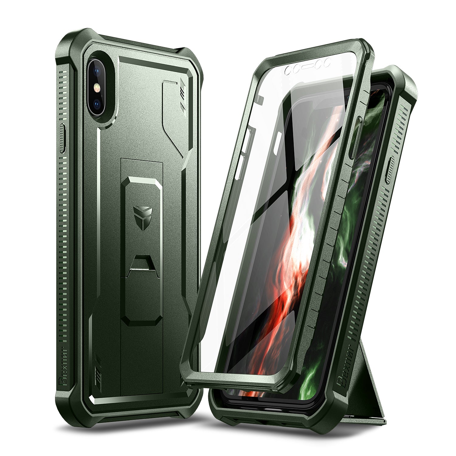 Dexnor Case for iPhone X/XS With Screen Protector Full Body Bumper Kickstand Heavy-duty Shockproof Rugged Cover.