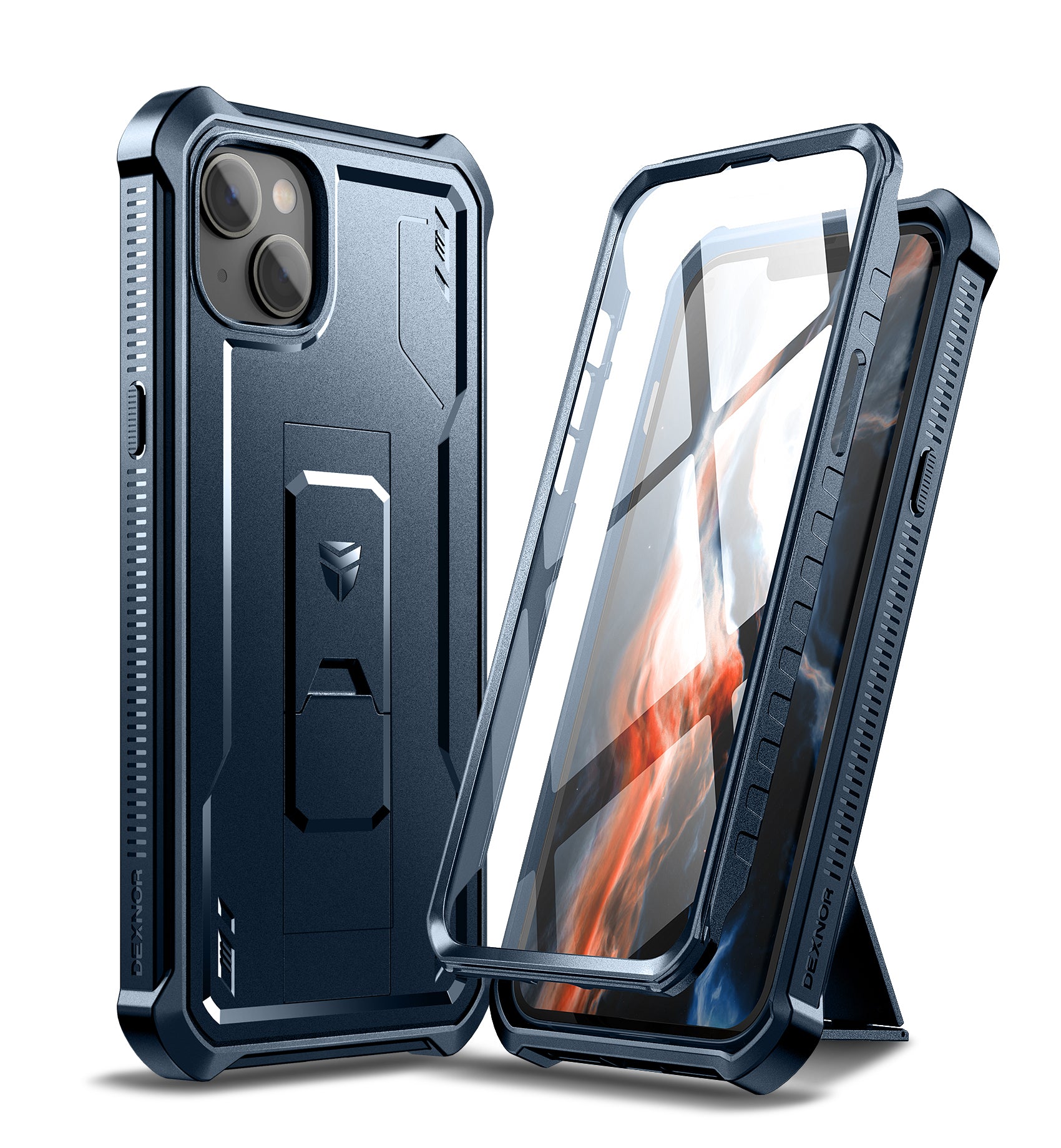 Dexnor for iphone 14 Plus Case With Heavy-duty Shockproof Full Body Built-in Screen Protector Adjustable Kickstand