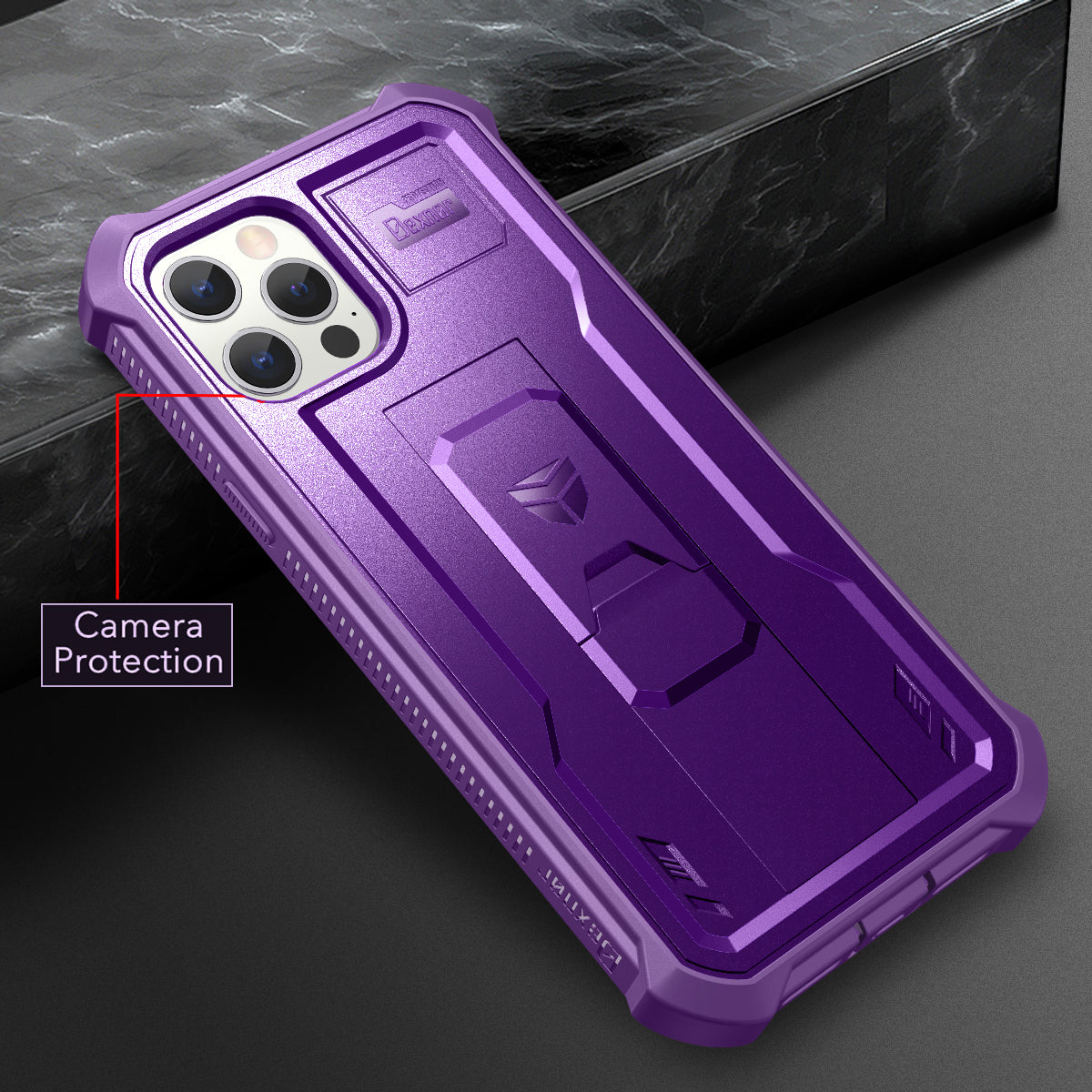 Dexnor Black Case For iPhone 12 Pro Max With Heavy-duty Shockproof Full Body Built-in Screen Protector Adjustable Kickstand