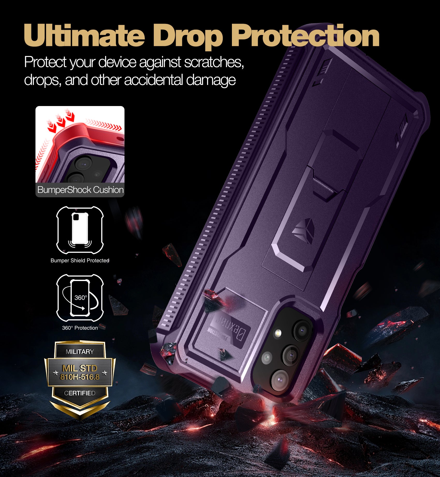 Dexnor Case for Samsung Galaxy A32 5G With Single Screen Protector Full Body Bumper Kickstand Heavy-duty Shockproof Rugged Cover.