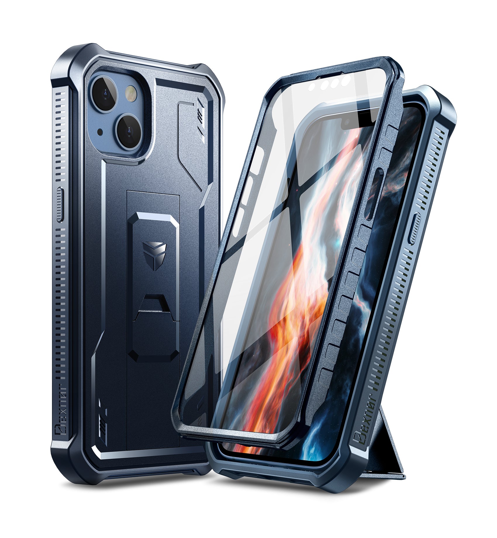 Dexnor for iphone 14/13 Case With Heavy-duty Shockproof Full Body Built-in Screen Protector Adjustable Kickstand
