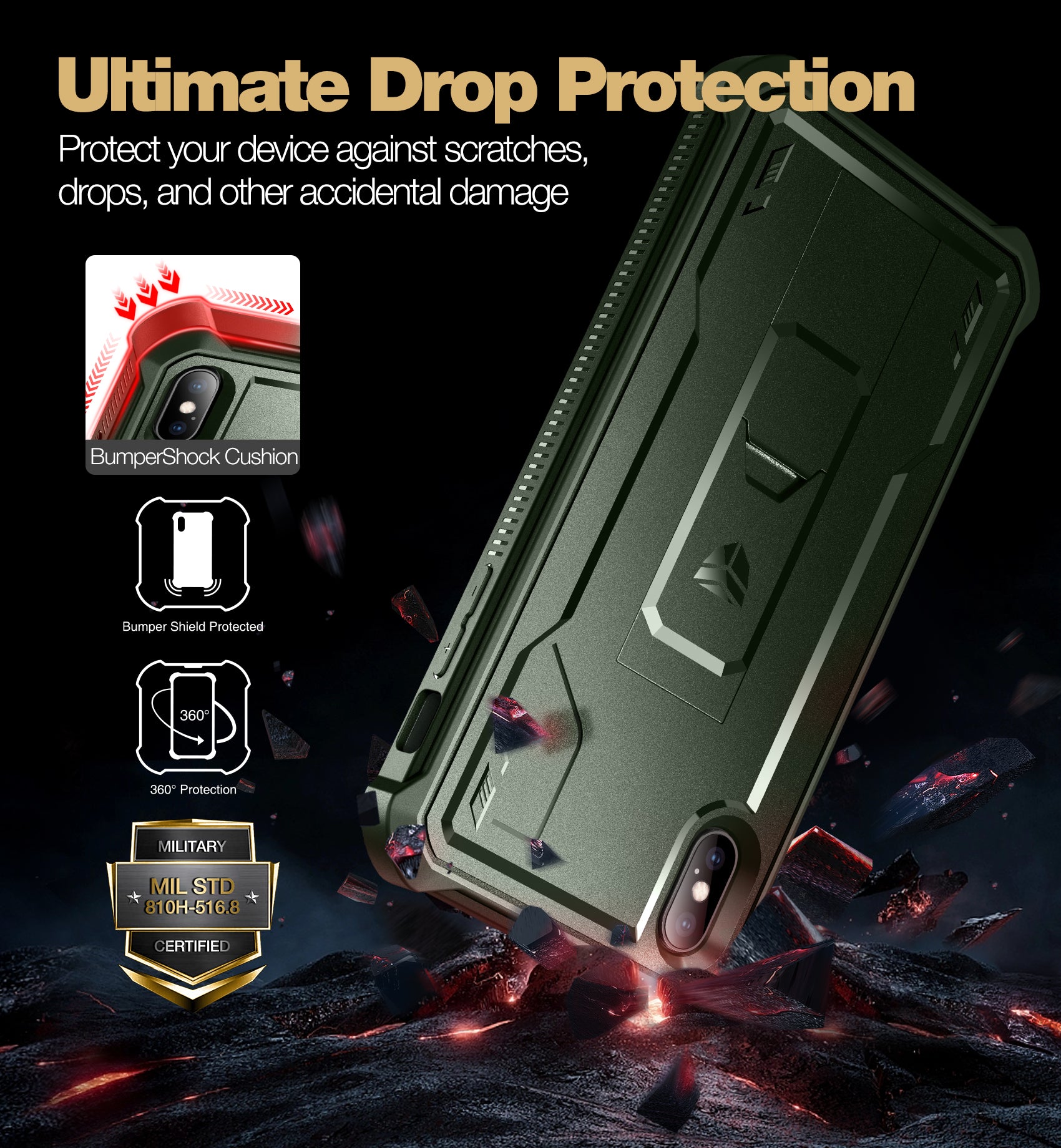 Dexnor Case for iPhone XS Max With Screen Protector Full Body Bumper Kickstand Heavy-duty Shockproof Rugged Cover.