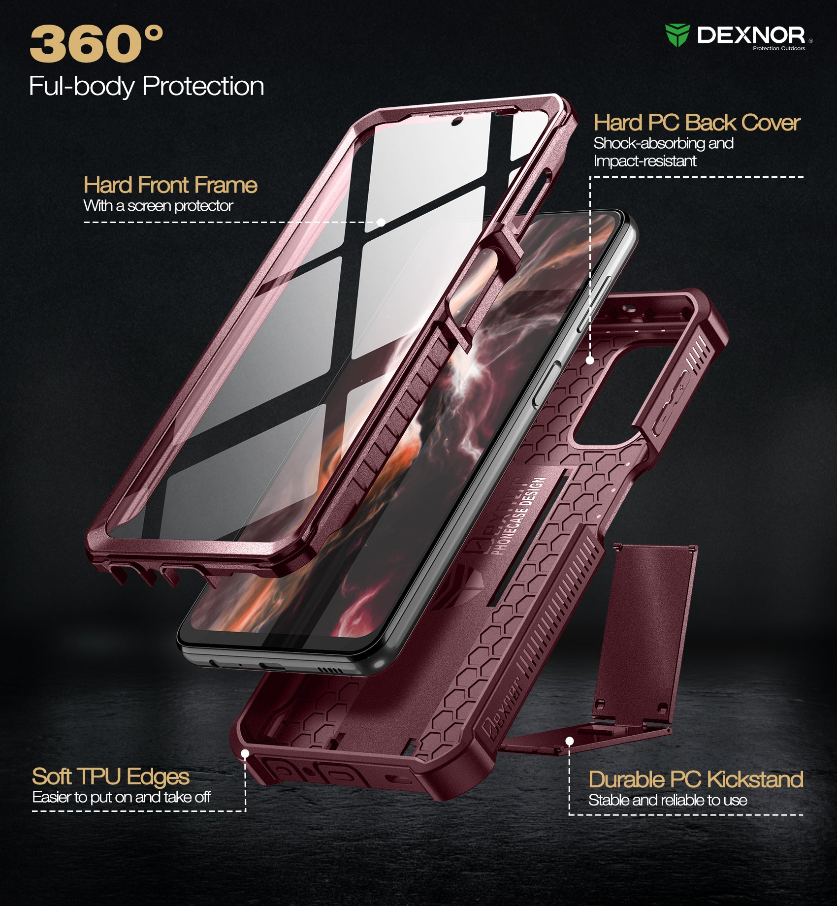 Dexnor Case for Samsung Galaxy A32 5G With Single Screen Protector Full Body Bumper Kickstand Heavy-duty Shockproof Rugged Cover.