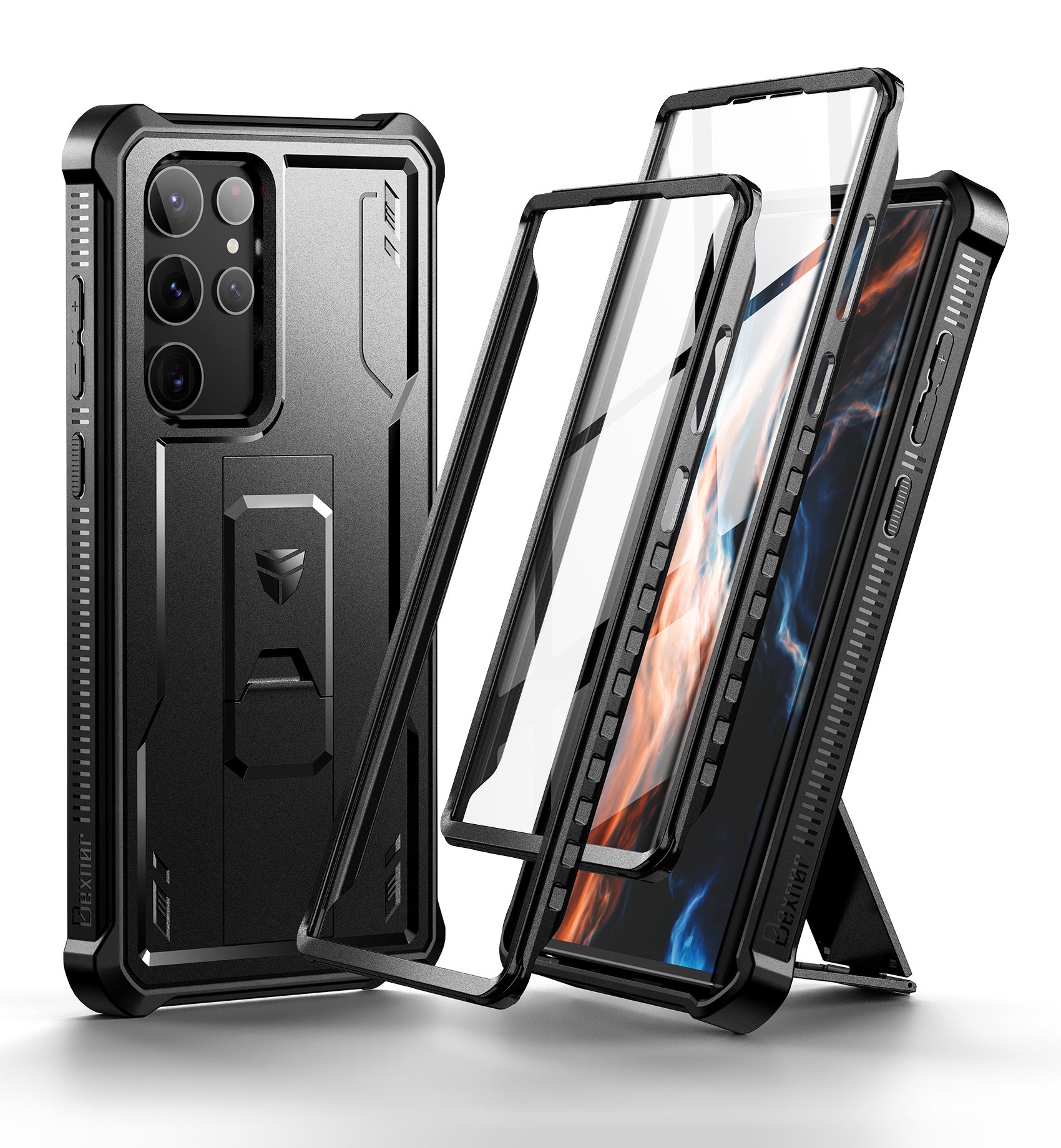 Dexnor Case for Samsung Galaxy S22 Ultra With Screen Protector Full Body Bumper Kickstand Heavy-duty Shockproof Rugged Cover.