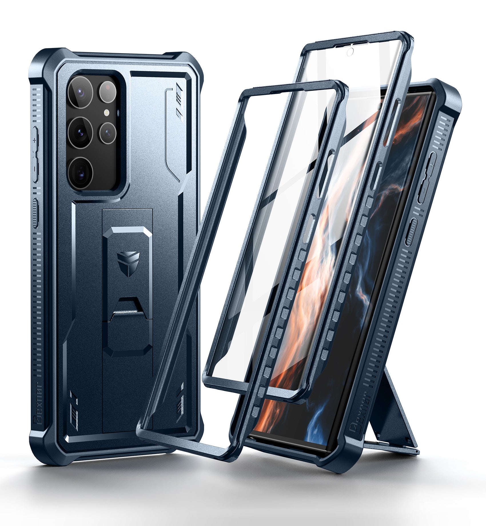 Dexnor Case for Samsung Galaxy S22 Ultra With Screen Protector Full Body Bumper Kickstand Heavy-duty Shockproof Rugged Cover.
