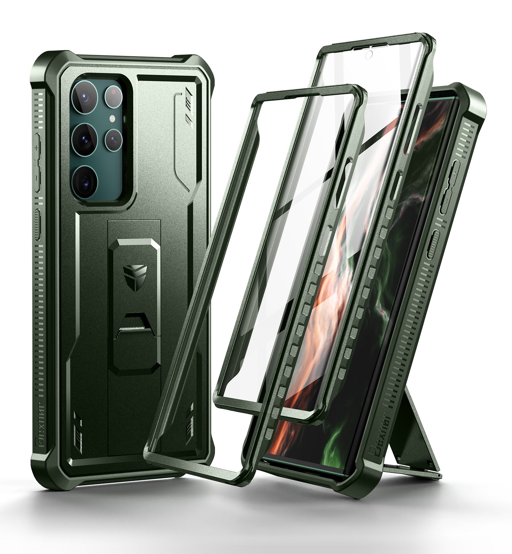 Dexnor Case for Samsung Galaxy S22 Ultra With Screen Protector Full Body Bumper Kickstand Heavy-duty Shockproof Rugged Cover.