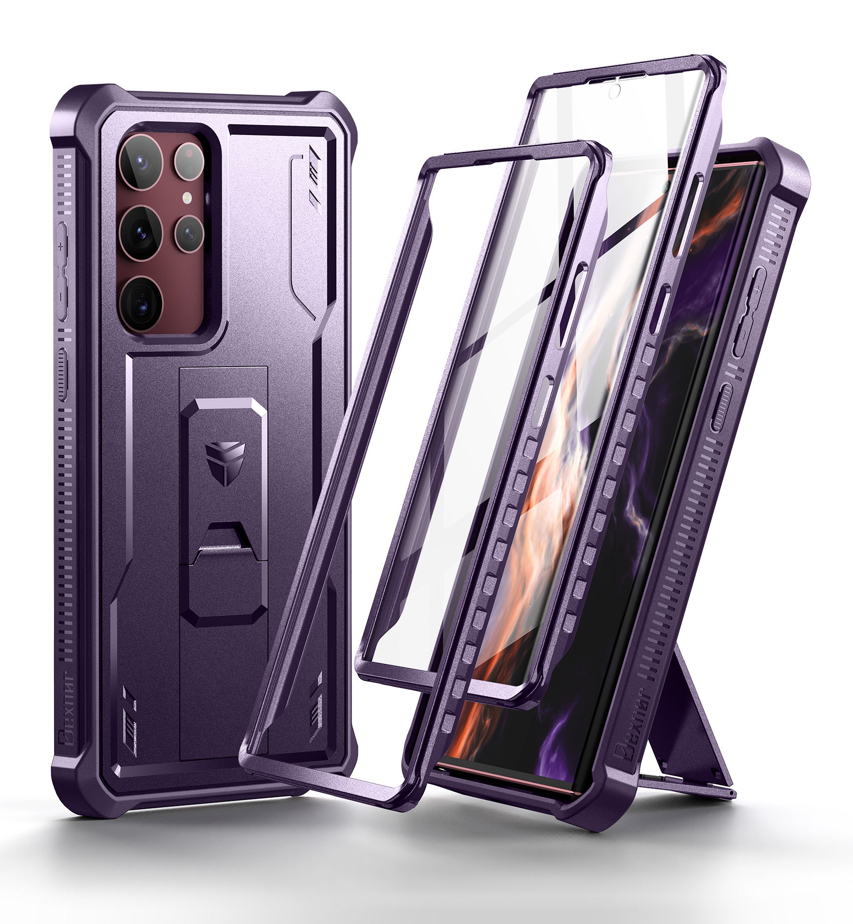 Dexnor Case for Samsung Galaxy S22 Ultra With Screen Protector Full Body Bumper Kickstand Heavy-duty Shockproof Rugged Cover.